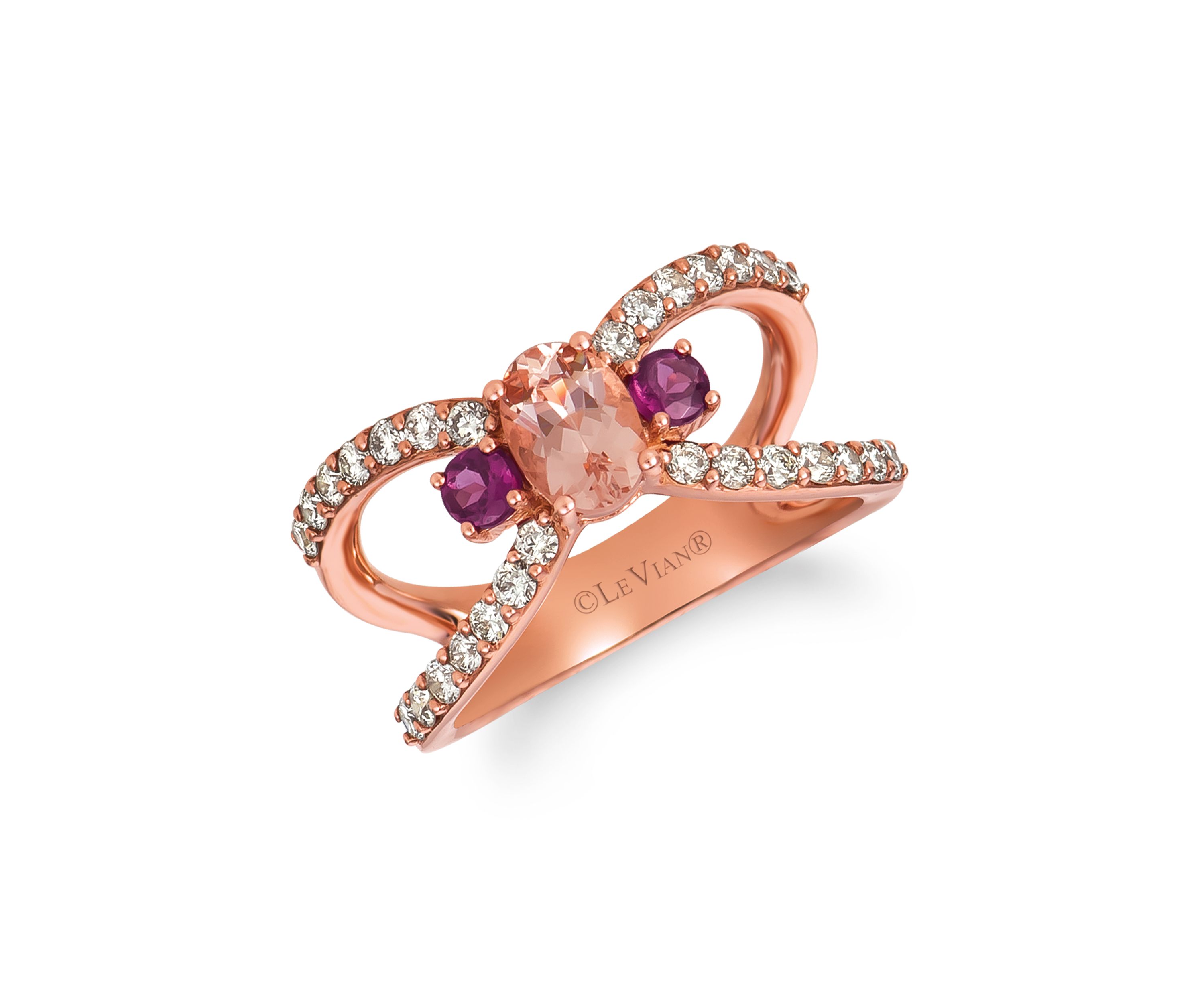  5/8 ct. t.w. Diamond, Morganite, and Rhodolite Ring in 14K Rose Gold 