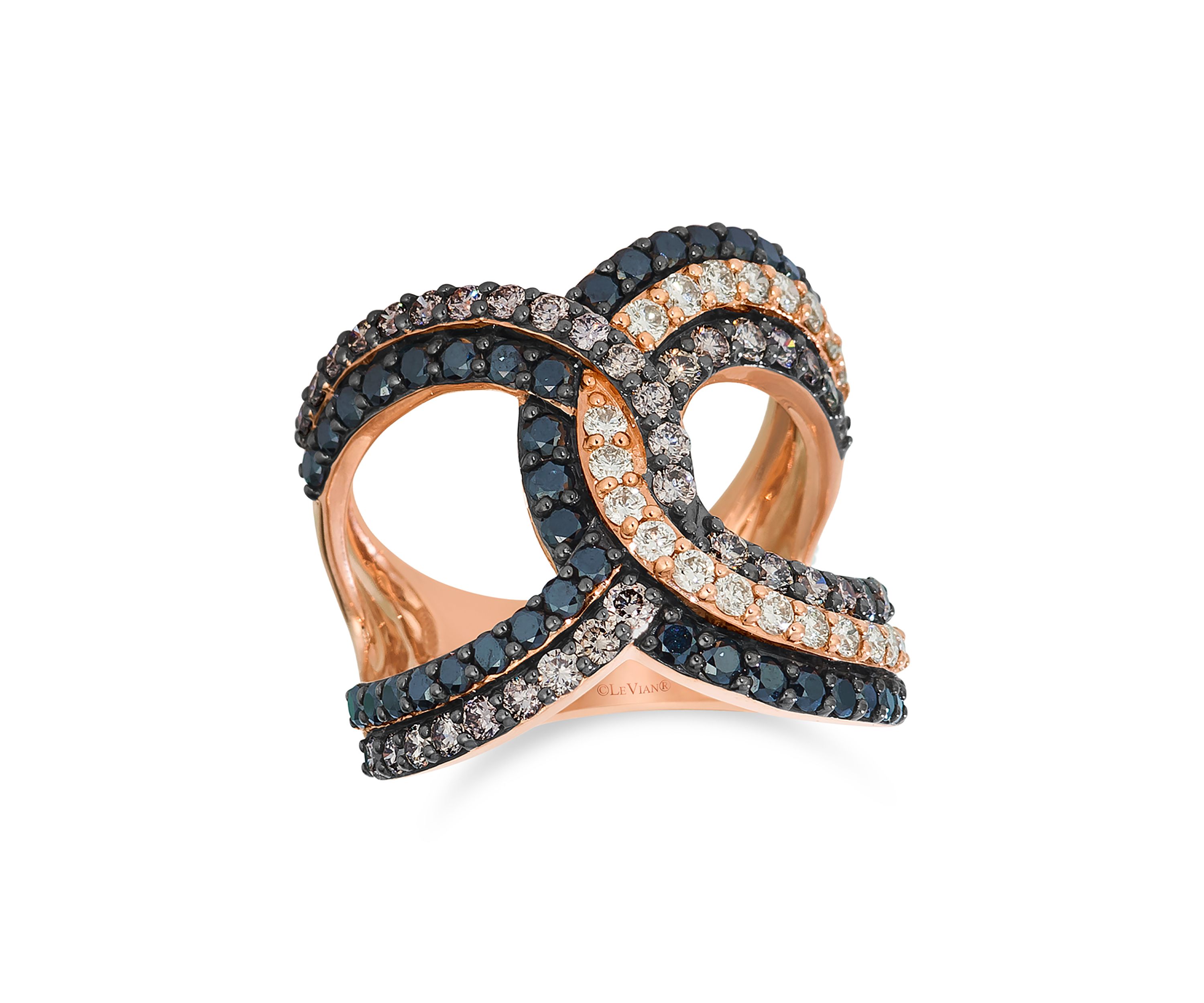 7/8 ct. t.w. Blackberry Diamonds®, 1/2 ct. t.w. Nude Diamonds™, 7/8 ct. t.w. Chocolate Diamonds® Ring in 14K Strawberry Gold®