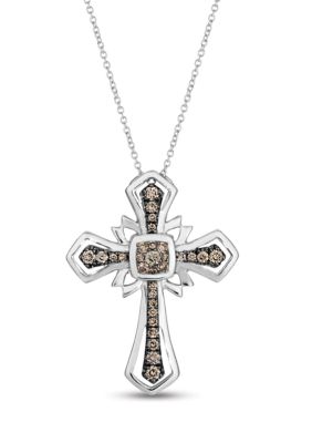 1/3 ct. t.w. Chocolate Diamonds® Cross Pendant Necklace in 14K Vanilla Gold®