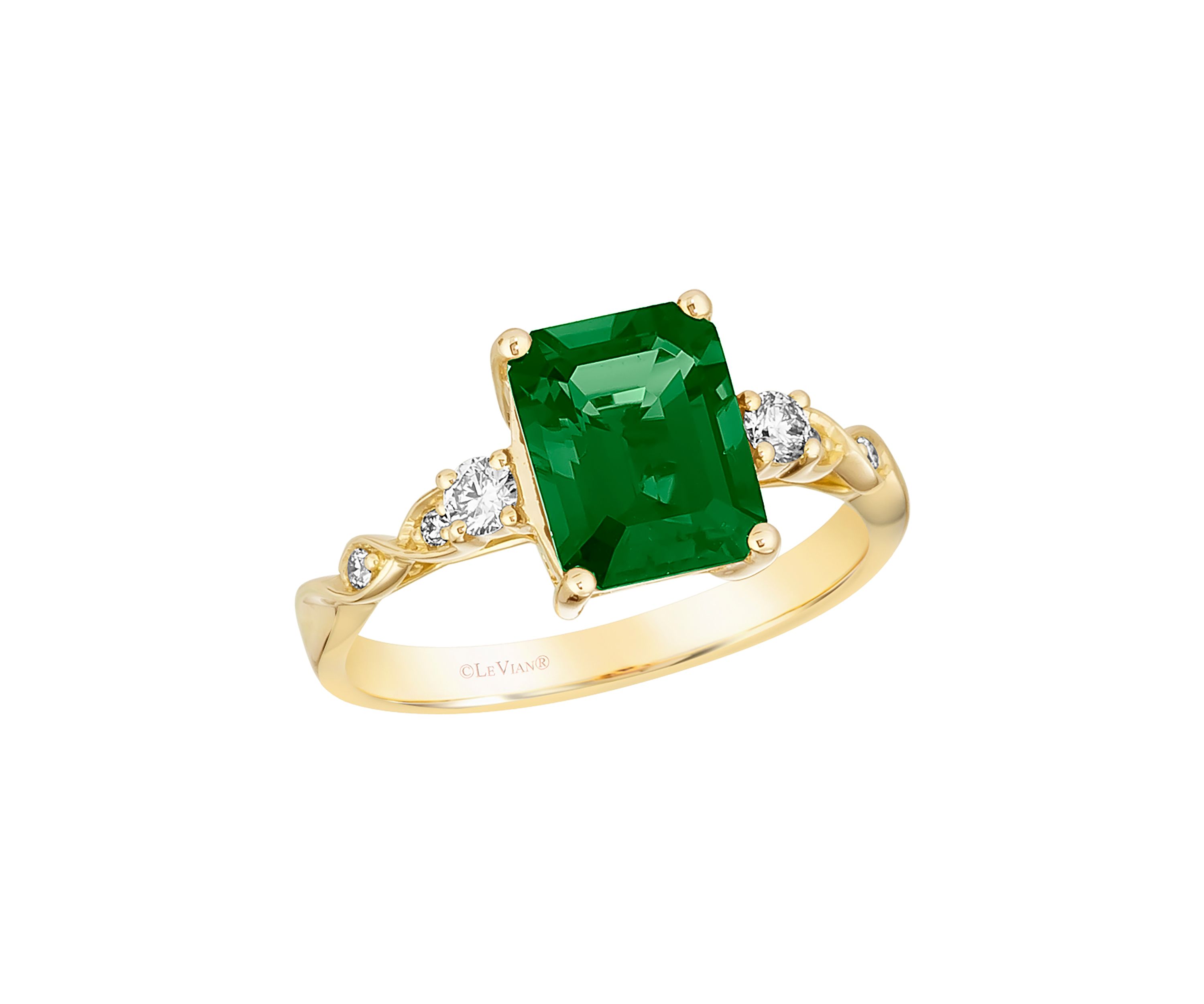 2 ct. t.w. Emerald and 1/6 ct. t.w. Diamond Ring in 14K Yellow Gold