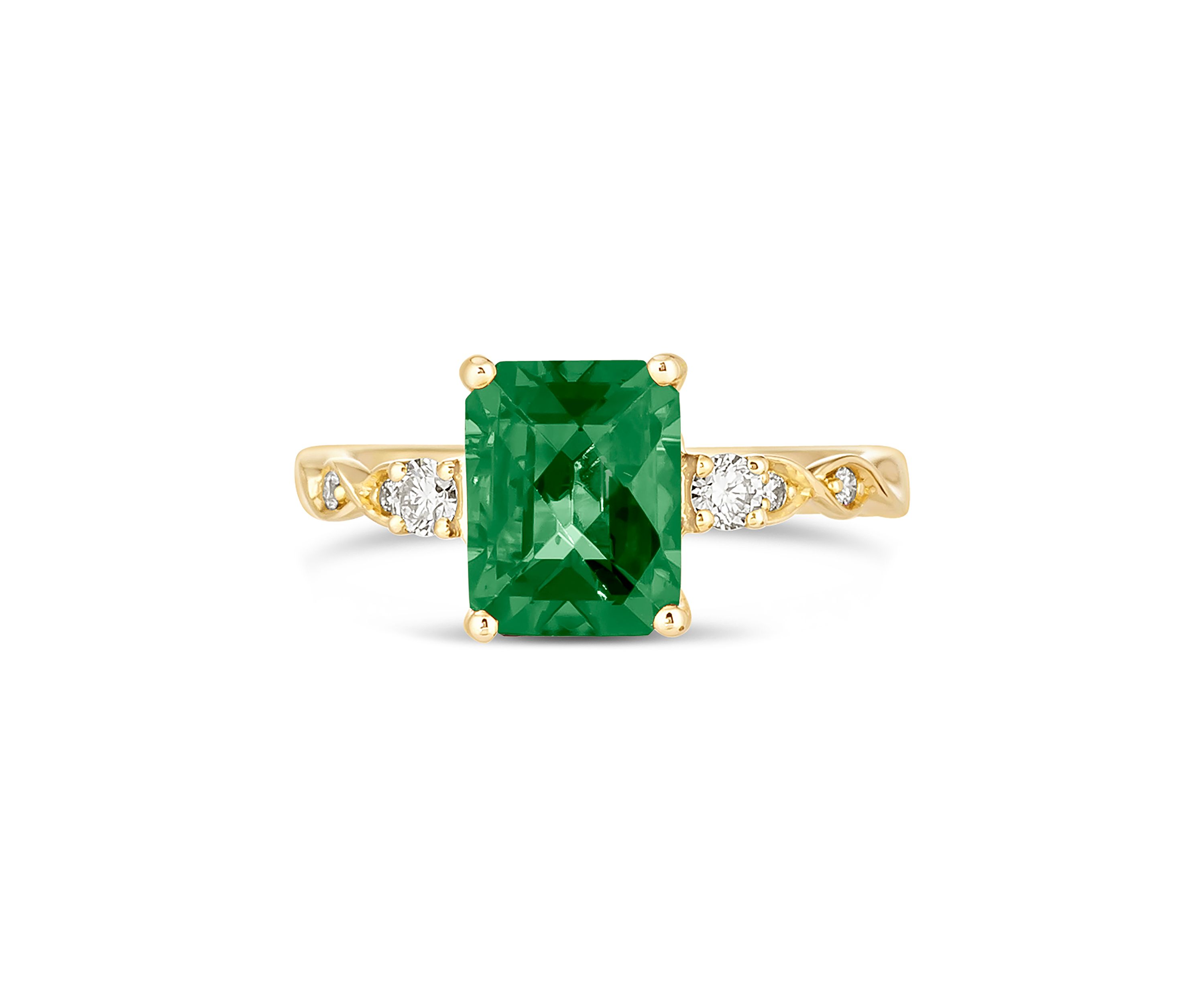 2 ct. t.w. Emerald and 1/6 ct. t.w. Diamond Ring in 14K Yellow Gold