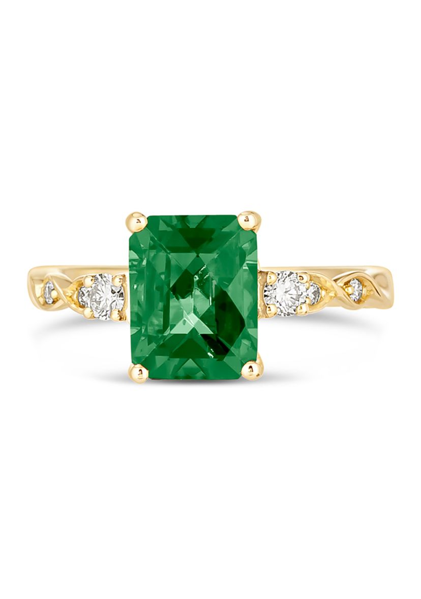 2 ct. t.w. Emerald and 1/6 ct. t.w. Diamond Ring in 14K Yellow Gold