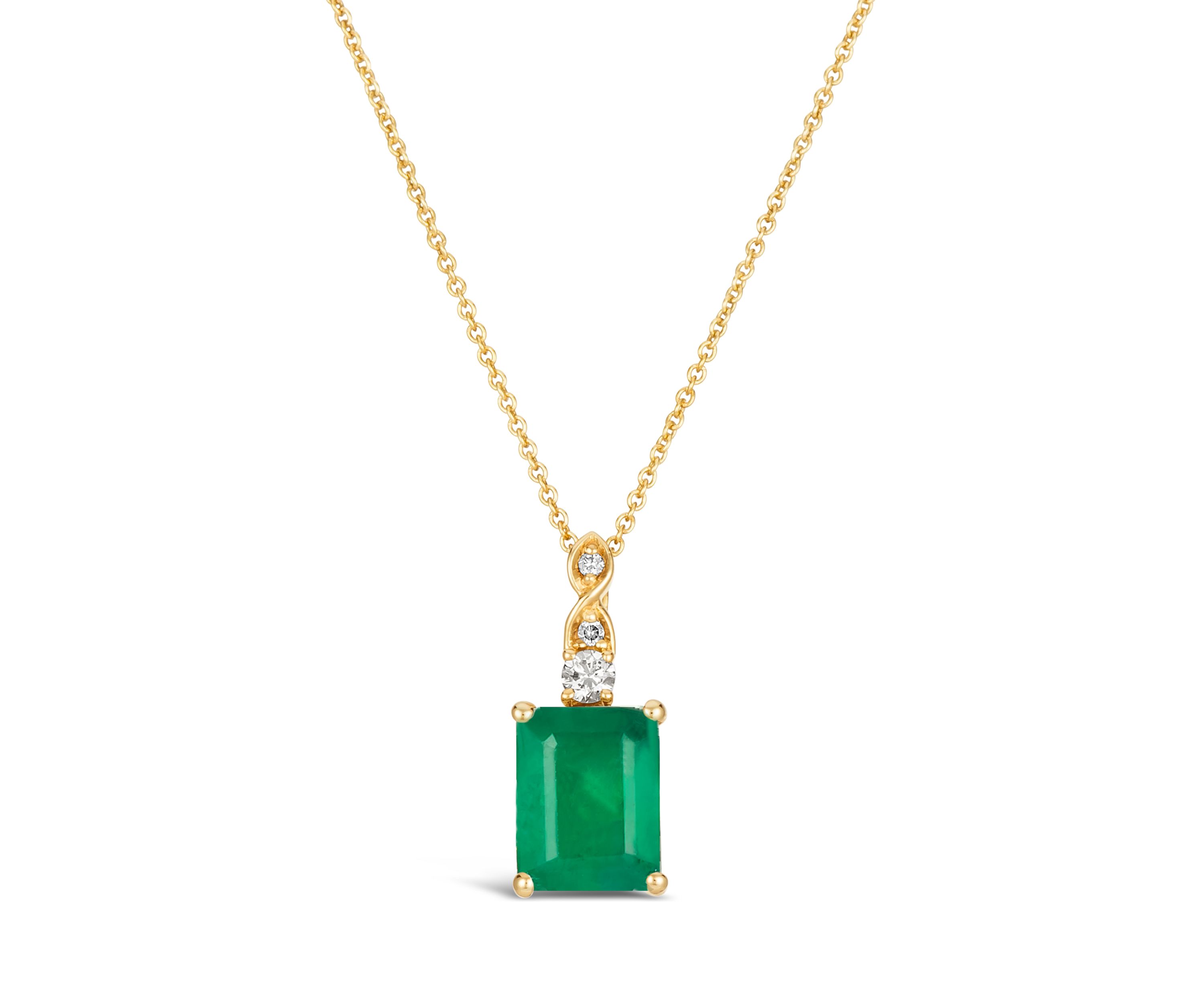  1/10 ct. t.w. Nude Diamond and 2 ct. t.w. Emerald Pendant Necklace in 14K Yellow Gold 