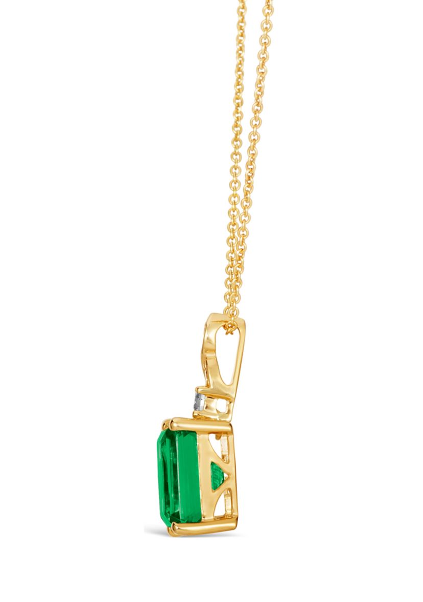  1/10 ct. t.w. Nude Diamond and 2 ct. t.w. Emerald Pendant Necklace in 14K Yellow Gold 