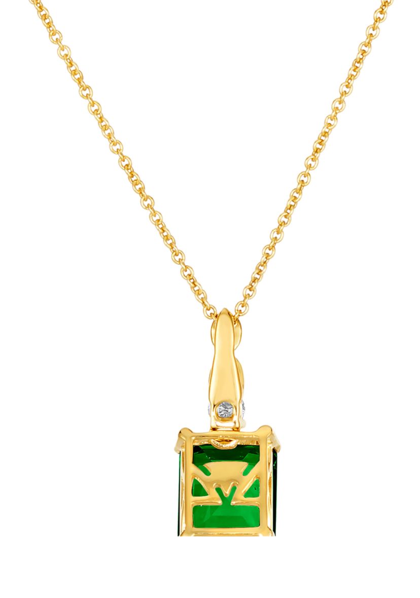  1/10 ct. t.w. Nude Diamond and 2 ct. t.w. Emerald Pendant Necklace in 14K Yellow Gold 
