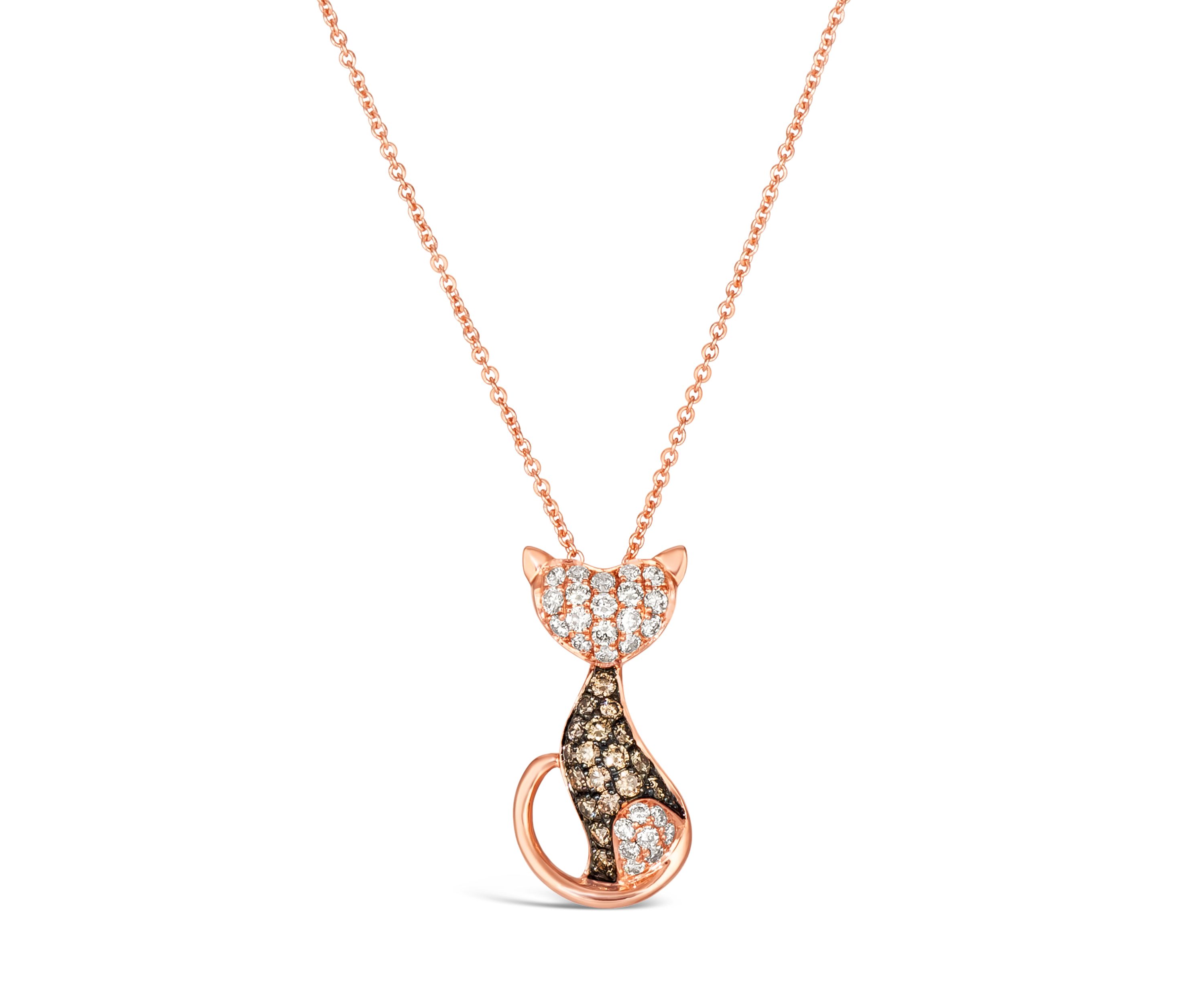 1/3 ct. t.w. Nude Diamonds™, 1/4 ct. t.w. Chocolate Diamonds® Cat Necklace in 14K Strawberry Gold®