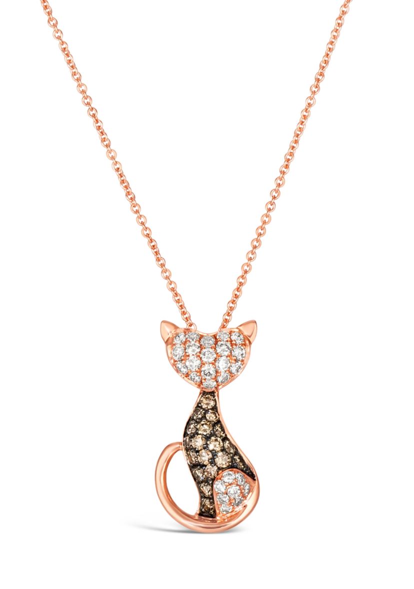 1/3 ct. t.w. Nude Diamonds™, 1/4 ct. t.w. Chocolate Diamonds® Cat Necklace in 14K Strawberry Gold®