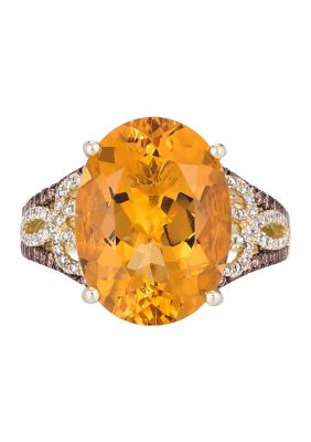 7.33 ct. t.w. Cinnamon Citrine®, 1/4 ct. t.w. Chocolate Diamonds®, 1/4 ct. t.w. Vanilla Diamonds® Ring in 14K Honey Gold™