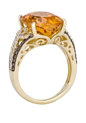 7.33 ct. t.w. Cinnamon Citrine®, 1/4 ct. t.w. Chocolate Diamonds®, 1/4 ct. t.w. Vanilla Diamonds® Ring in 14K Honey Gold™