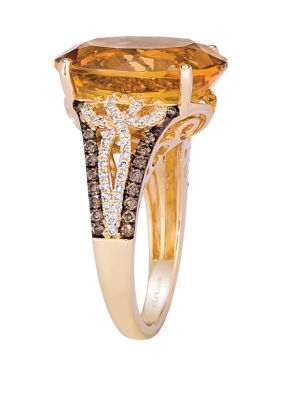 7.33 ct. t.w. Cinnamon Citrine®, 1/4 ct. t.w. Chocolate Diamonds®, 1/4 ct. t.w. Vanilla Diamonds® Ring in 14K Honey Gold™