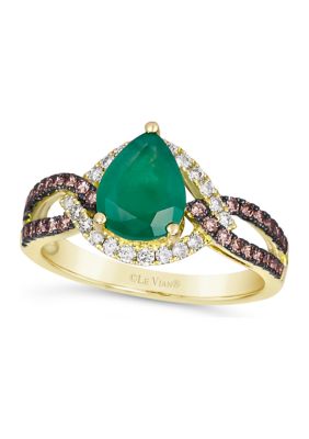 1.33 ct. t.w. Costa Smeralda Emeralds™, 1/3 ct. t.w. Chocolate Diamonds®, 1/5 ct. t.w. Nude Diamonds™ Ring in 14K Honey Gold™