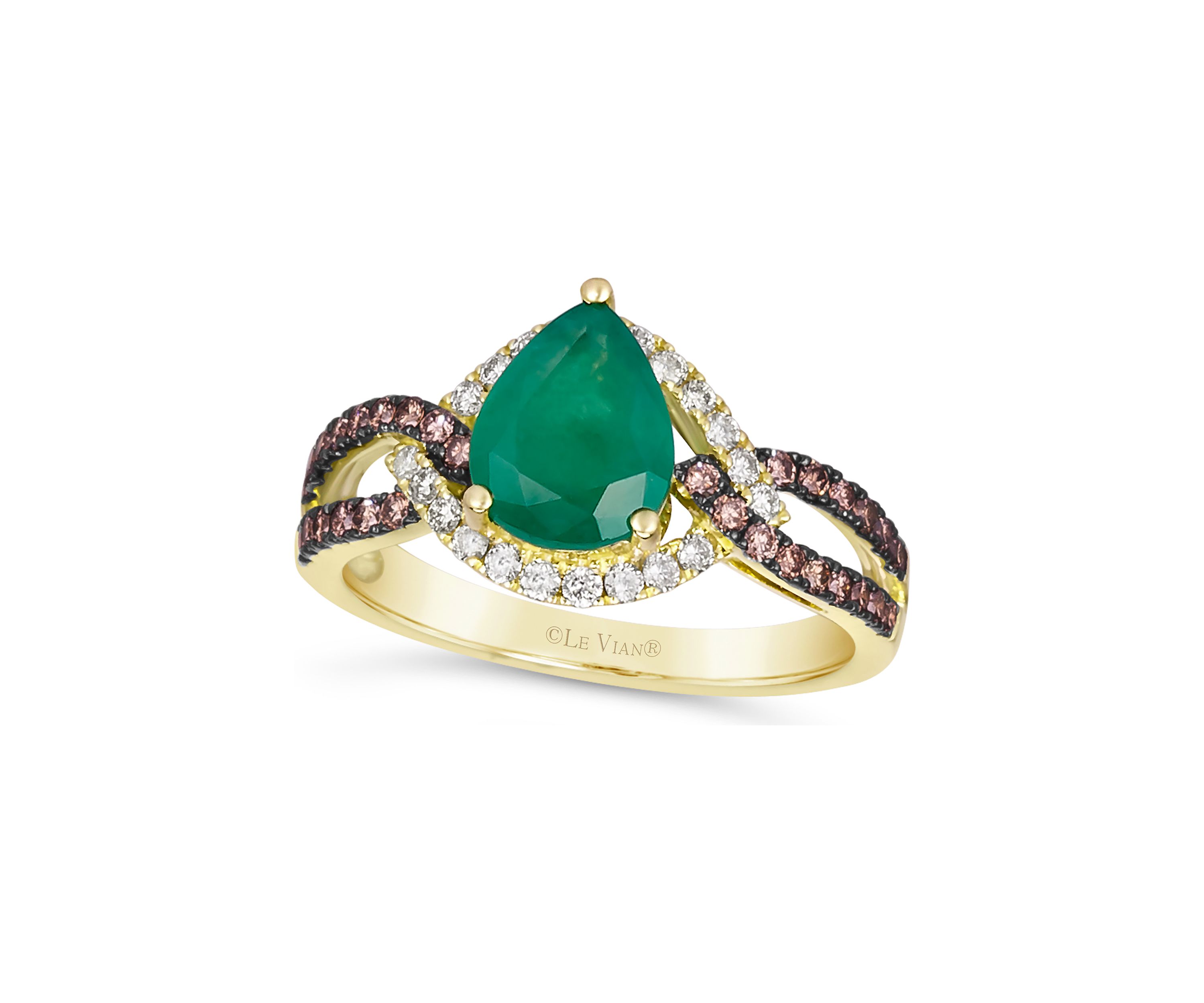 1.33 ct. t.w. Costa Smeralda Emeralds™, 1/3 ct. t.w. Chocolate Diamonds®, 1/5 ct. t.w. Nude Diamonds™ Ring in 14K Honey Gold™