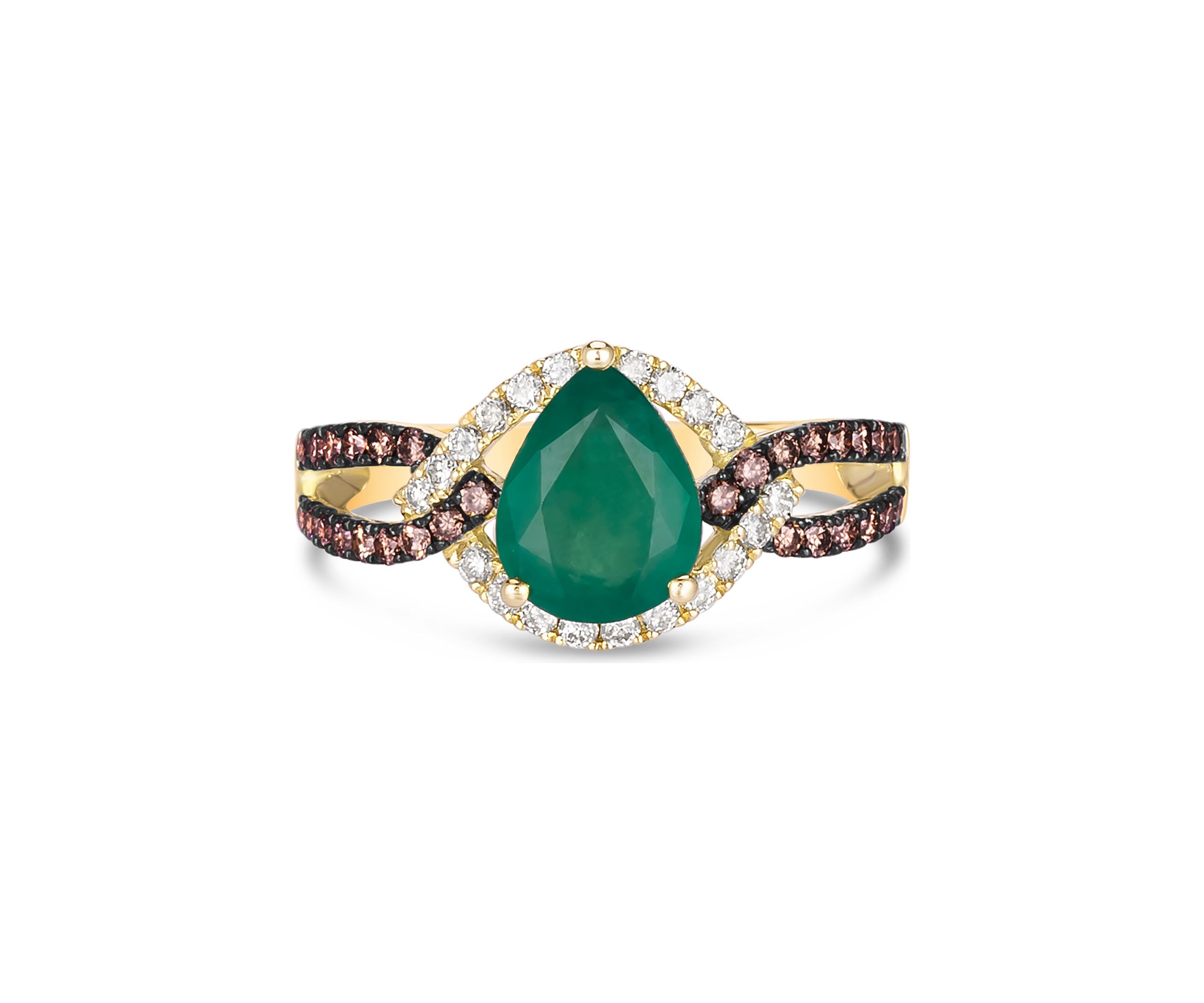 1.33 ct. t.w. Costa Smeralda Emeralds™, 1/3 ct. t.w. Chocolate Diamonds®, 1/5 ct. t.w. Nude Diamonds™ Ring in 14K Honey Gold™