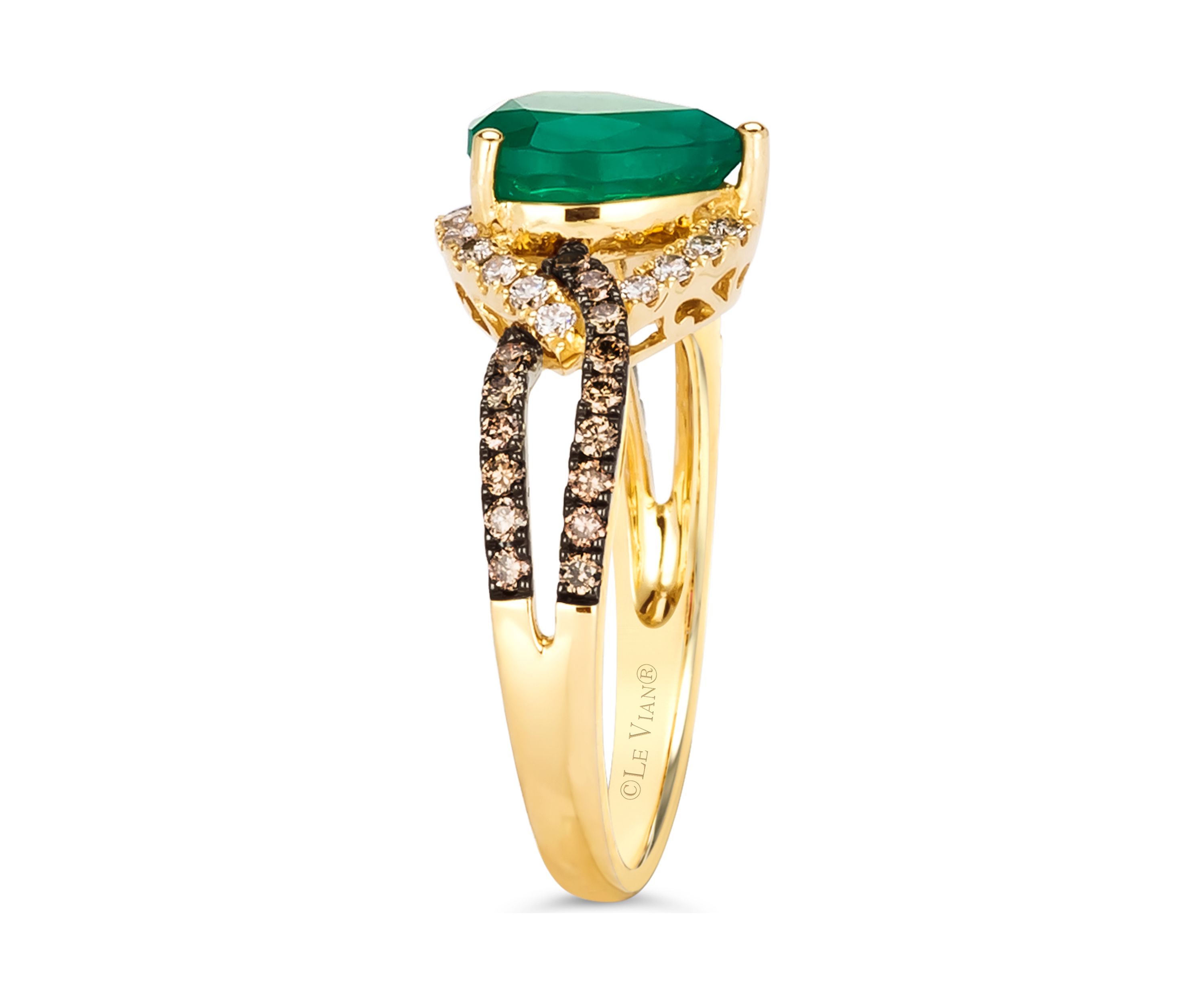 1.33 ct. t.w. Costa Smeralda Emeralds™, 1/3 ct. t.w. Chocolate Diamonds®, 1/5 ct. t.w. Nude Diamonds™ Ring in 14K Honey Gold™