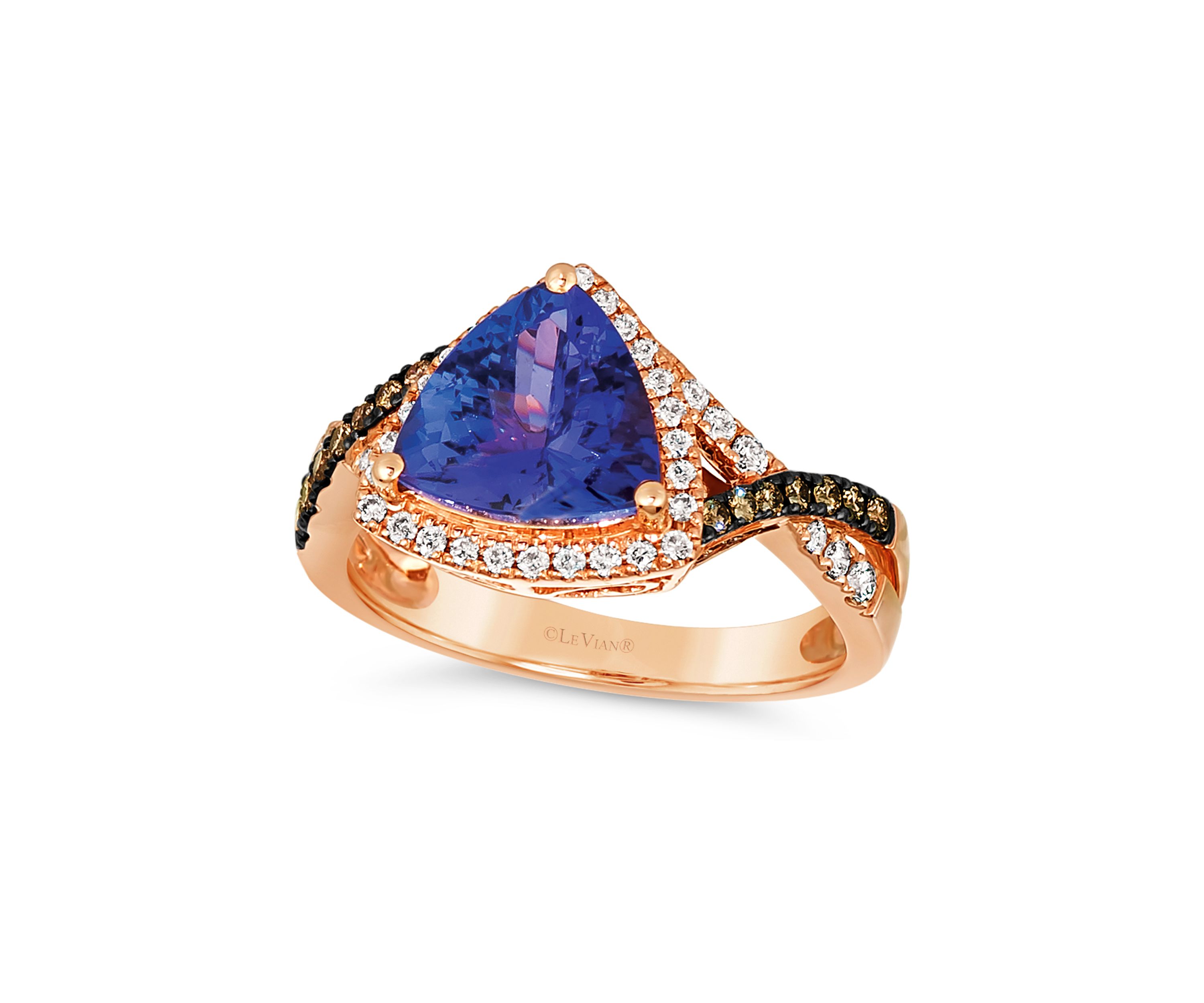 2.25 ct. t.w. Blueberry Tanzanite®, 1/4 ct. t.w. Nude Diamonds™, 1/4 ct. t.w. Chocolate Diamonds® Ring in 14K Strawberry Gold®