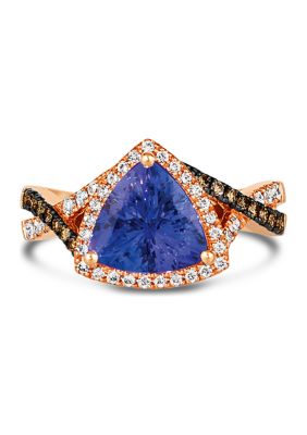 2.25 ct. t.w. Blueberry Tanzanite®, 1/4 ct. t.w. Nude Diamonds™, 1/4 ct. t.w. Chocolate Diamonds® Ring in 14K Strawberry Gold®