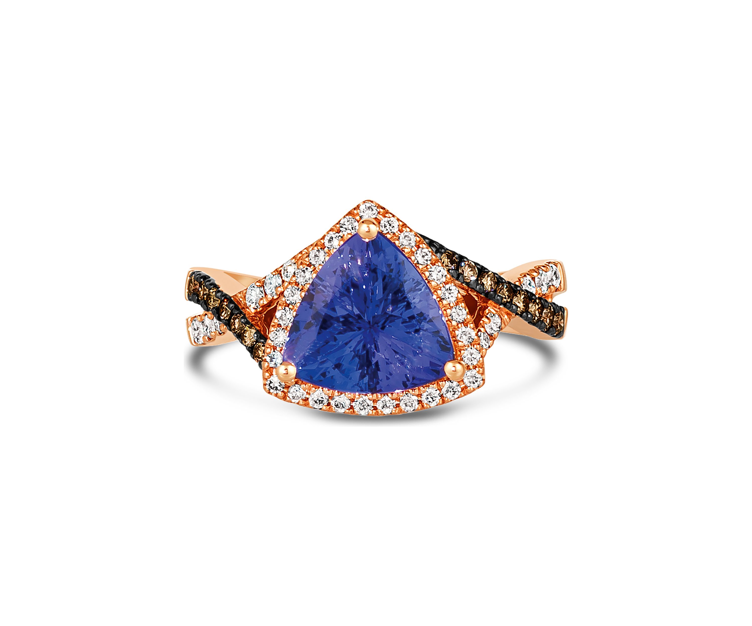 2.25 ct. t.w. Blueberry Tanzanite®, 1/4 ct. t.w. Nude Diamonds™, 1/4 ct. t.w. Chocolate Diamonds® Ring in 14K Strawberry Gold®