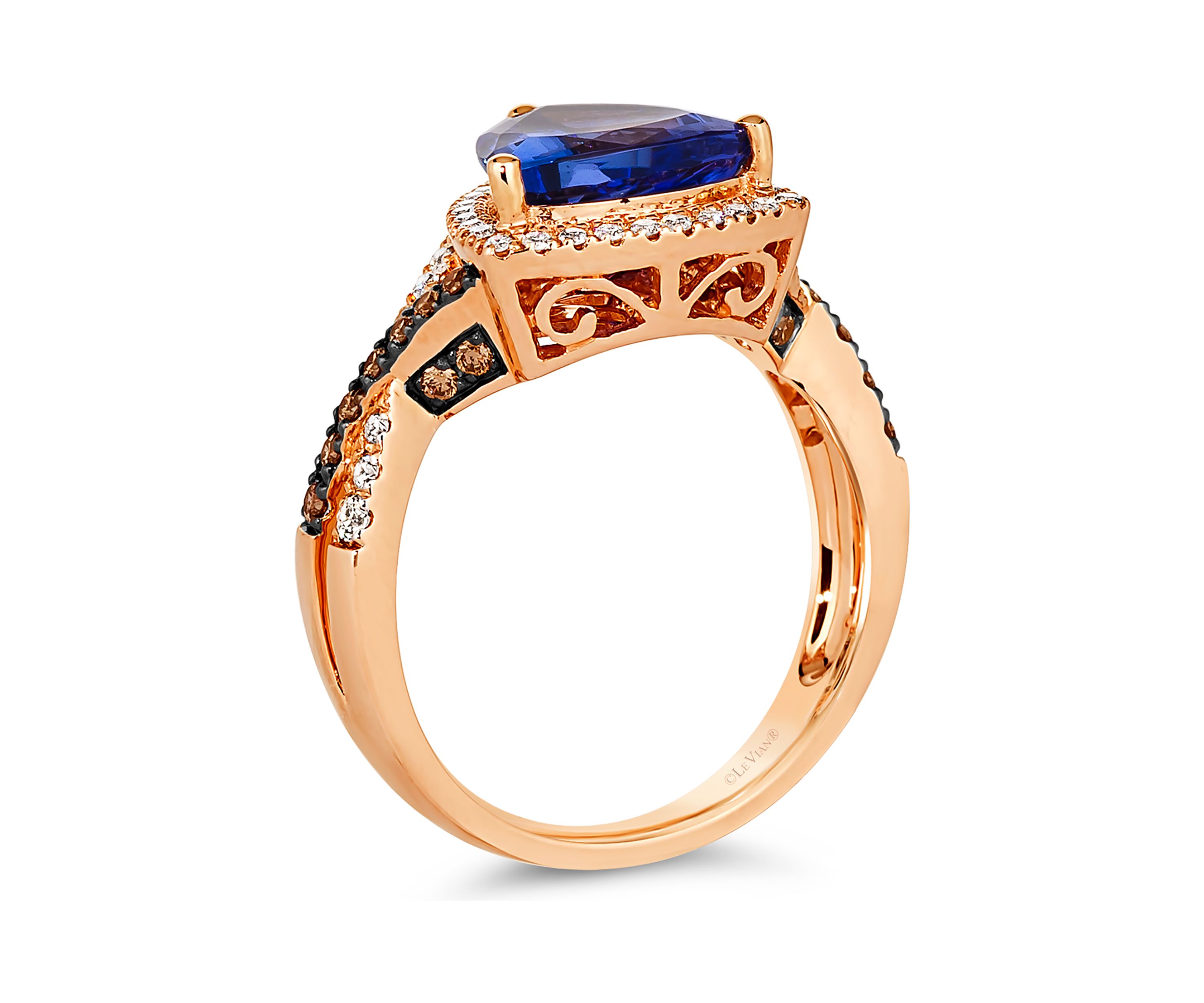 2.25 ct. t.w. Blueberry Tanzanite®, 1/4 ct. t.w. Nude Diamonds™, 1/4 ct. t.w. Chocolate Diamonds® Ring in 14K Strawberry Gold®