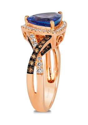 2.25 ct. t.w. Blueberry Tanzanite®, 1/4 ct. t.w. Nude Diamonds™, 1/4 ct. t.w. Chocolate Diamonds® Ring in 14K Strawberry Gold®