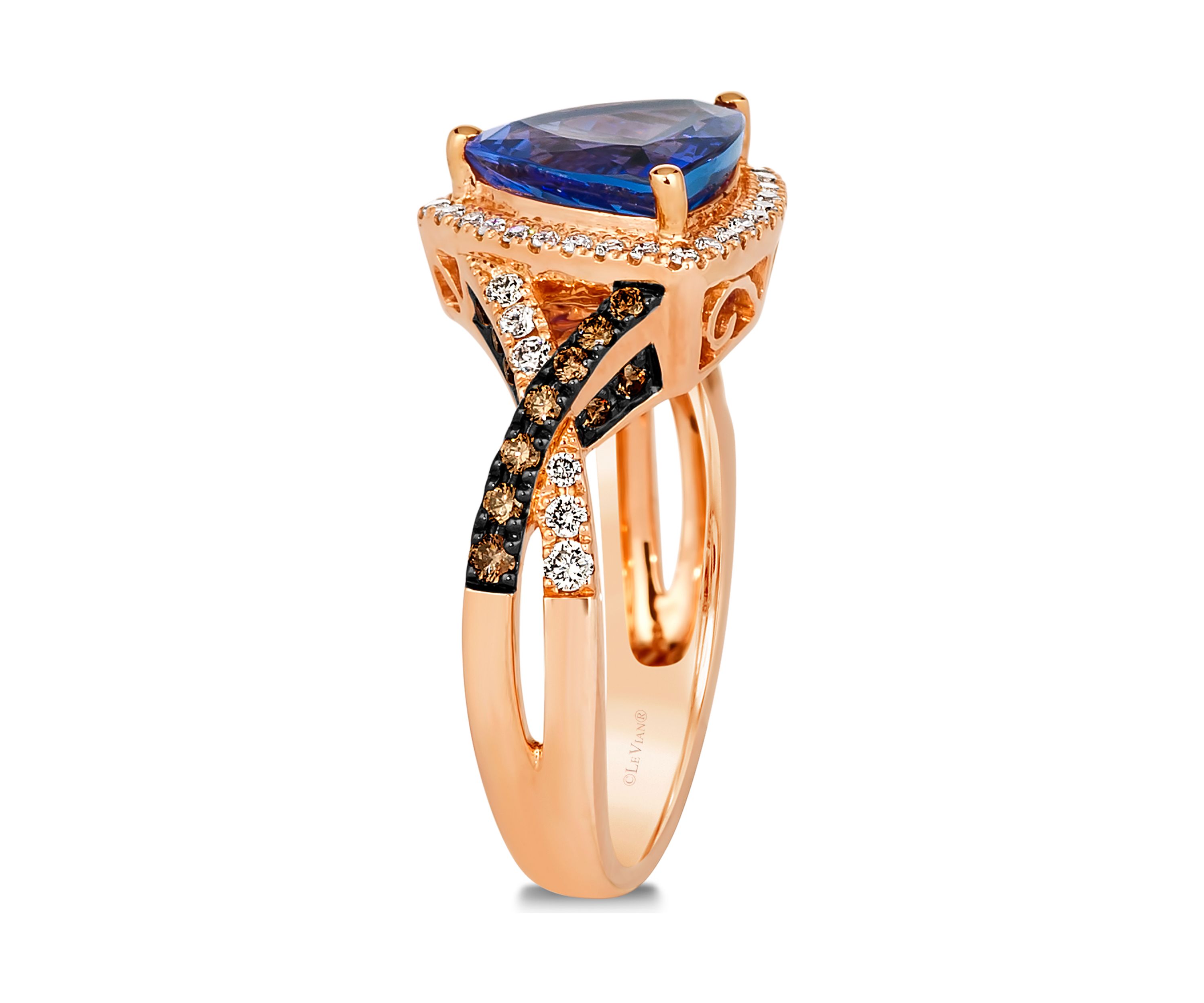 2.25 ct. t.w. Blueberry Tanzanite®, 1/4 ct. t.w. Nude Diamonds™, 1/4 ct. t.w. Chocolate Diamonds® Ring in 14K Strawberry Gold®