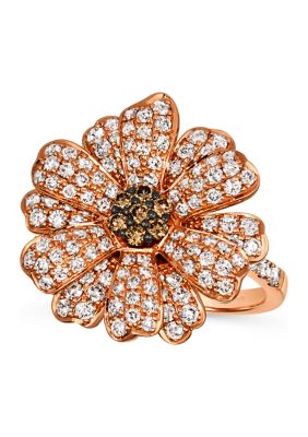 Le Vian Flower Ring Featuring 1.33 Ct. T.w. Nude Diamondsâ¢, 1/6 Ct. T.w. Chocolate Diamonds In 14K Strawberry Gold