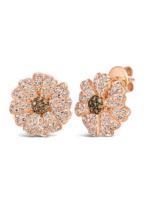 Le Vian 1.5 Ct. T.w. Nude Diamondsâ¢, 1/4 Ct. T.w. Chocolate Diamonds Flower Stud Earrings In 14K Strawberry Gold