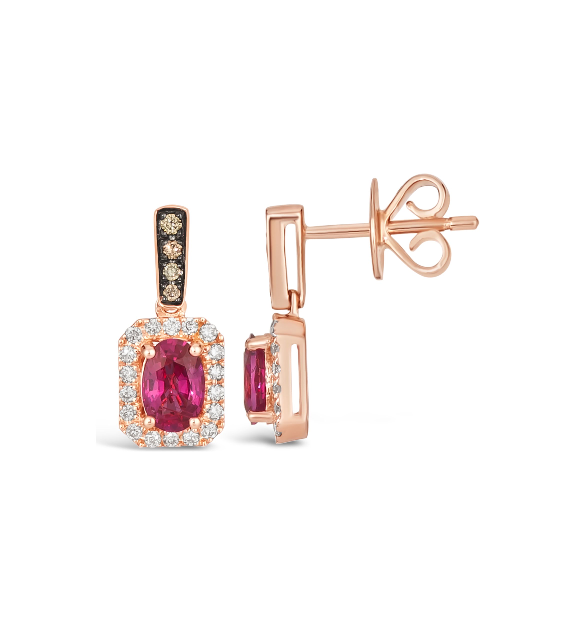 7/8 ct. t.w. Passion Ruby™, 1/20 ct. t.w. Chocolate Diamonds®, 1/5 ct. t.w. Nude Diamonds™ Earrings in 14K Strawberry Gold®