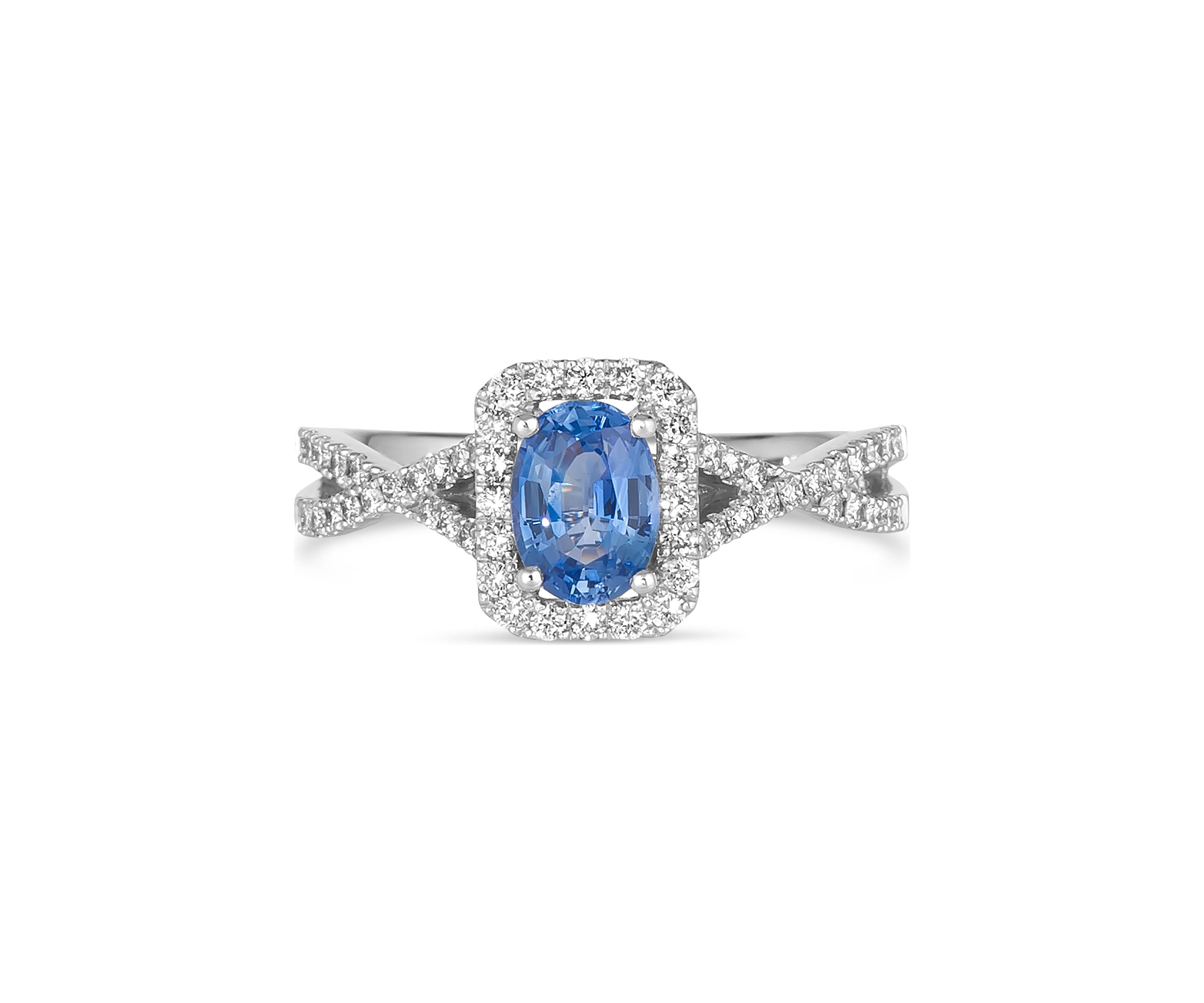 Ring featuring 7/8 ct. t.w. Cornflower Sapphire™, 1/3 ct. t.w. Vanilla Diamonds® set in 14K Vanilla Gold®