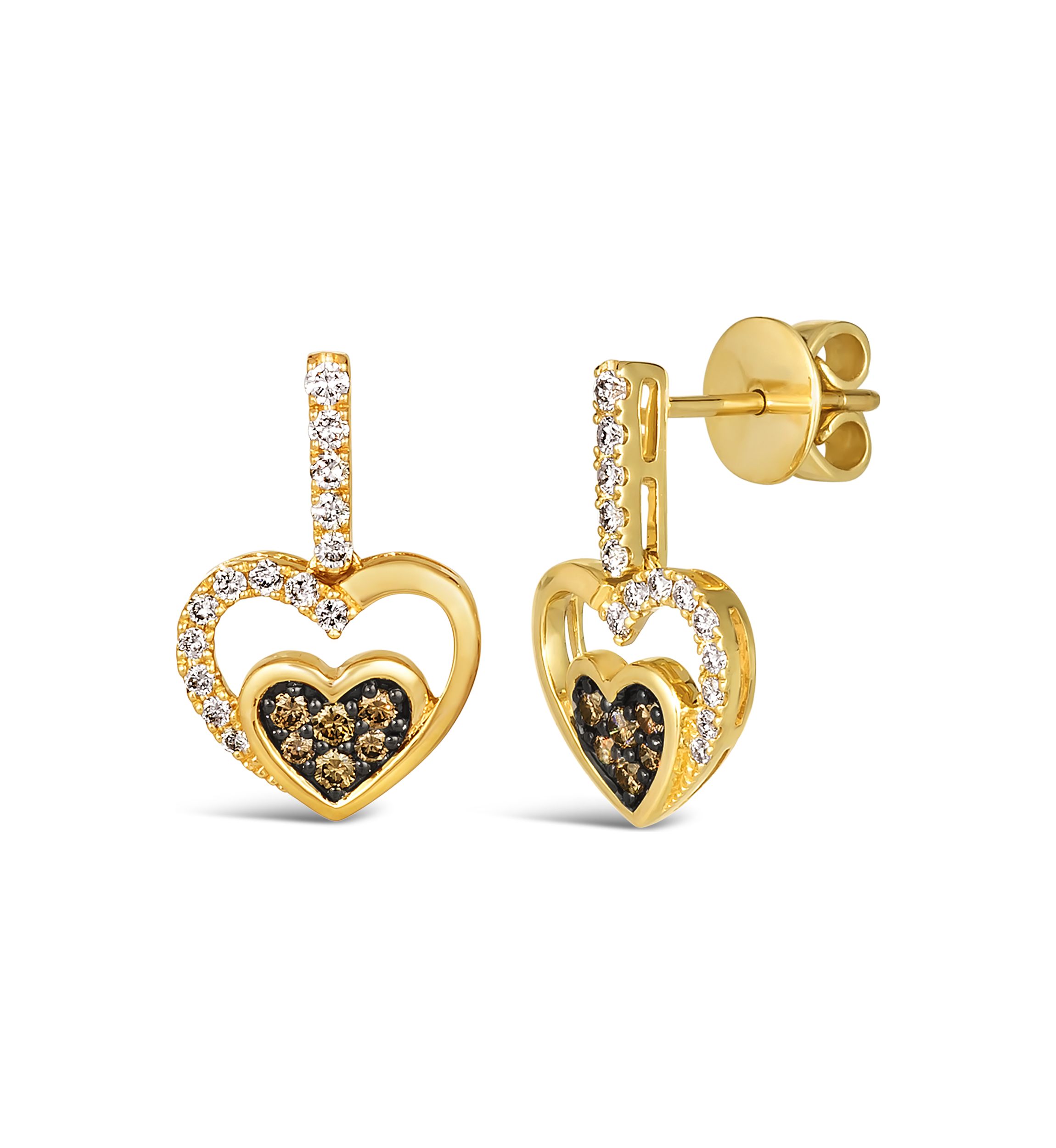 1/2 ct. t.w. Diamond Heart Earrings in 14K Yellow Gold 