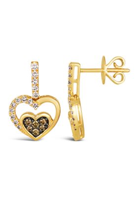 1/2 ct. t.w. Diamond Heart Earrings in 14K Yellow Gold 