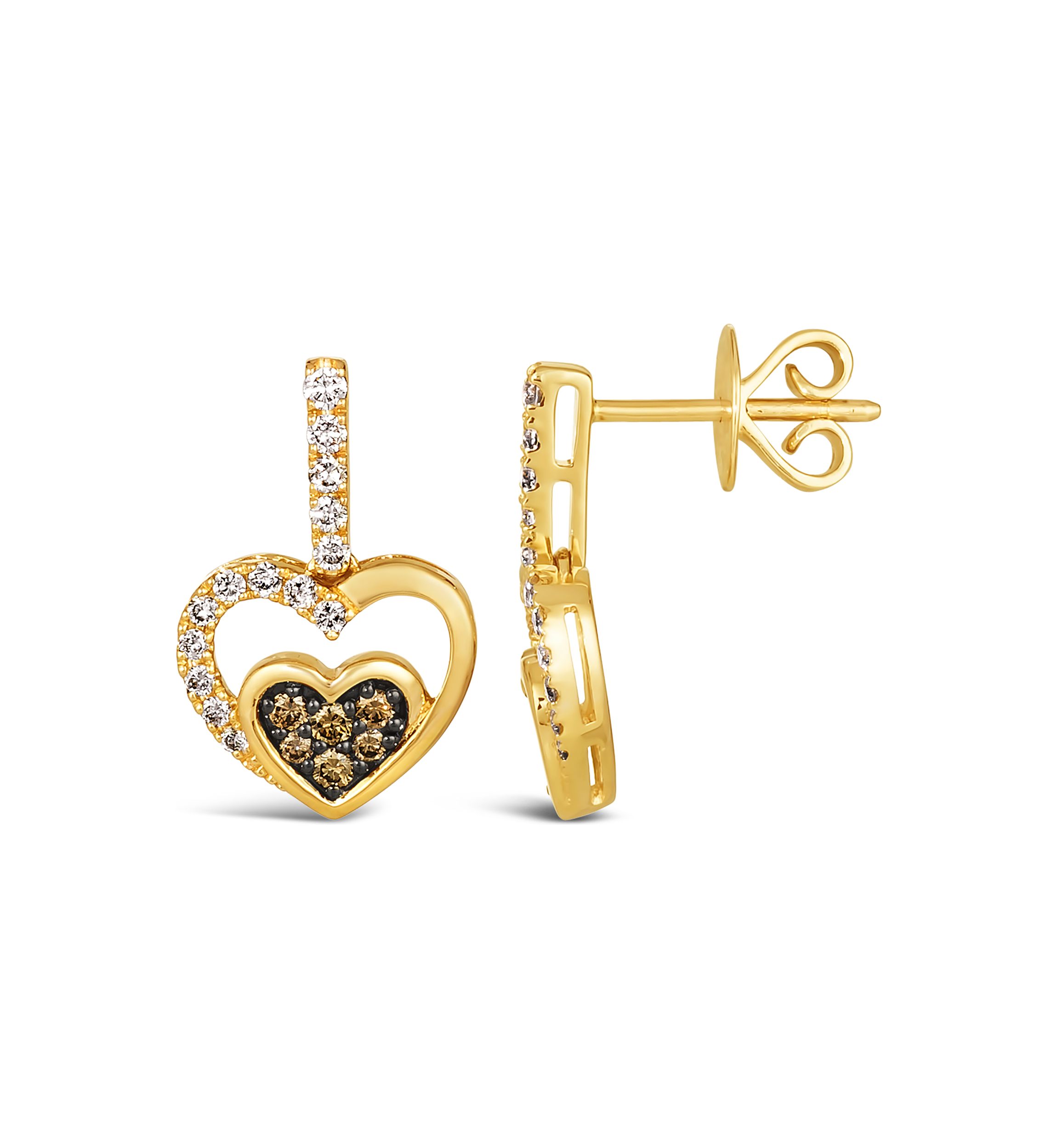 1/2 ct. t.w. Diamond Heart Earrings in 14K Yellow Gold 