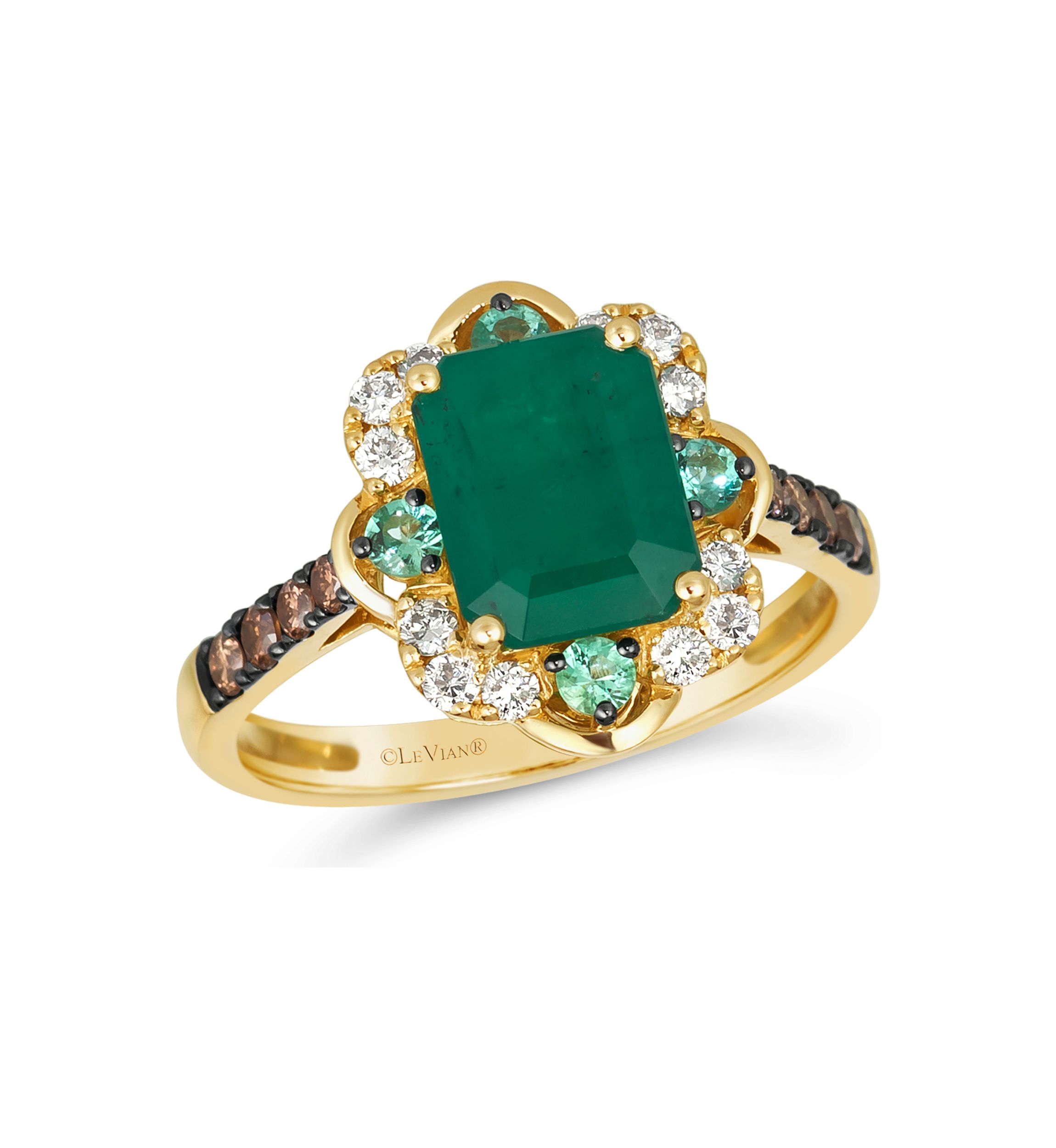 1.62 ct. t.w. New Emerald, 1/6 ct. t.w. Costa Smeralda Emeralds™, 1/5 ct. t.w. Chocolate Diamonds®, 1/5 ct. t.w. Nude Diamonds™ Ring in 14K Honey Gold™