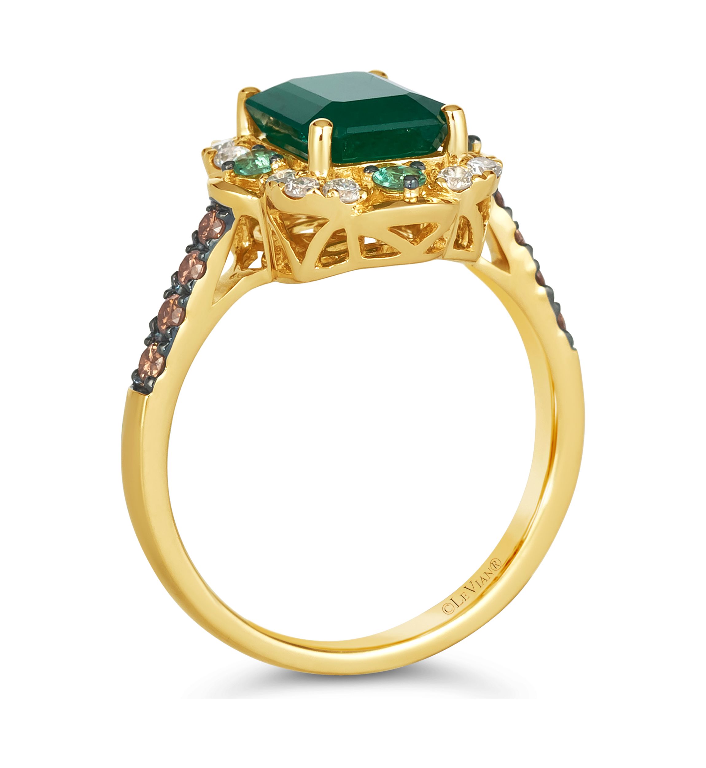 1.62 ct. t.w. New Emerald, 1/6 ct. t.w. Costa Smeralda Emeralds™, 1/5 ct. t.w. Chocolate Diamonds®, 1/5 ct. t.w. Nude Diamonds™ Ring in 14K Honey Gold™