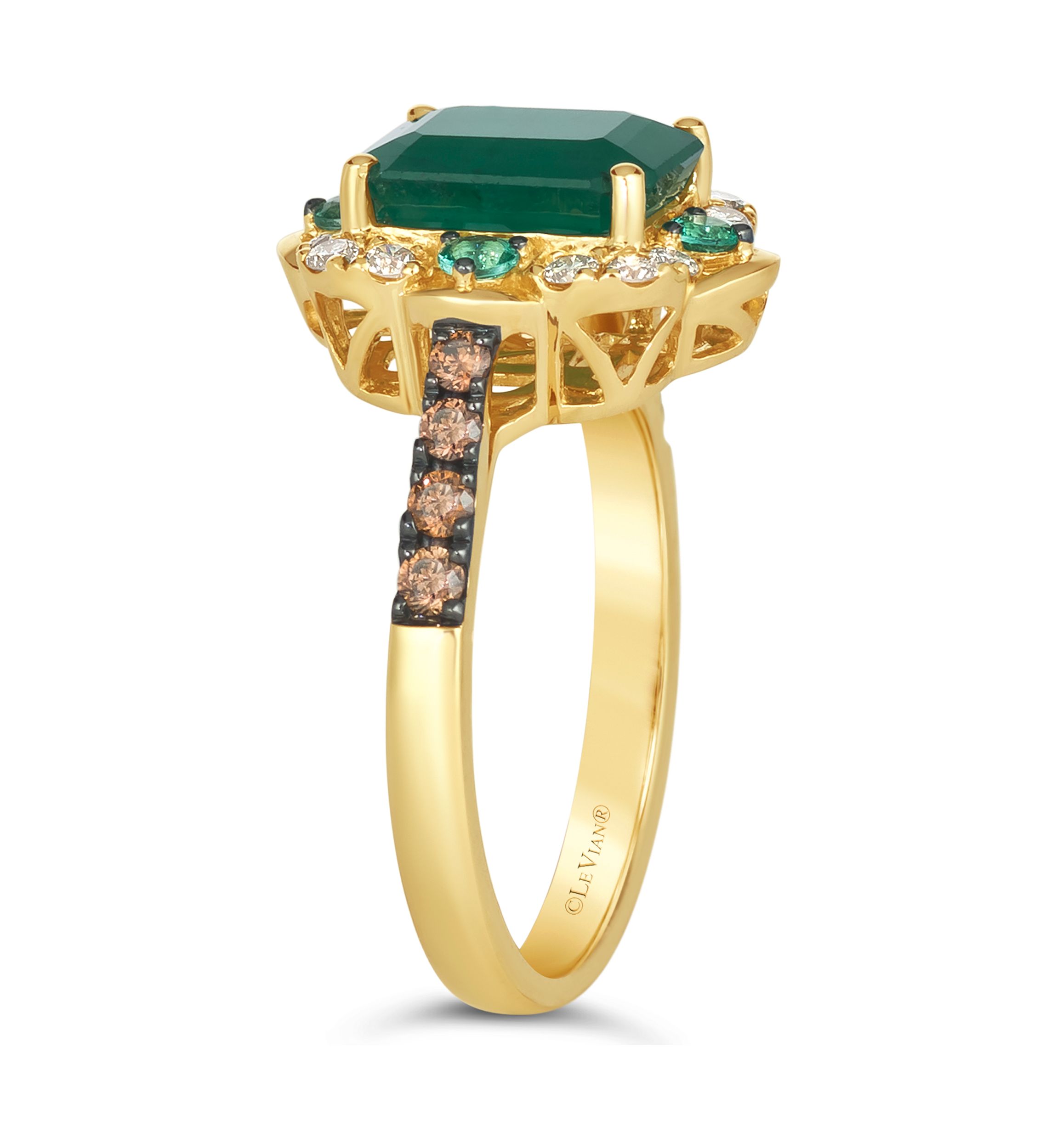1.62 ct. t.w. New Emerald, 1/6 ct. t.w. Costa Smeralda Emeralds™, 1/5 ct. t.w. Chocolate Diamonds®, 1/5 ct. t.w. Nude Diamonds™ Ring in 14K Honey Gold™