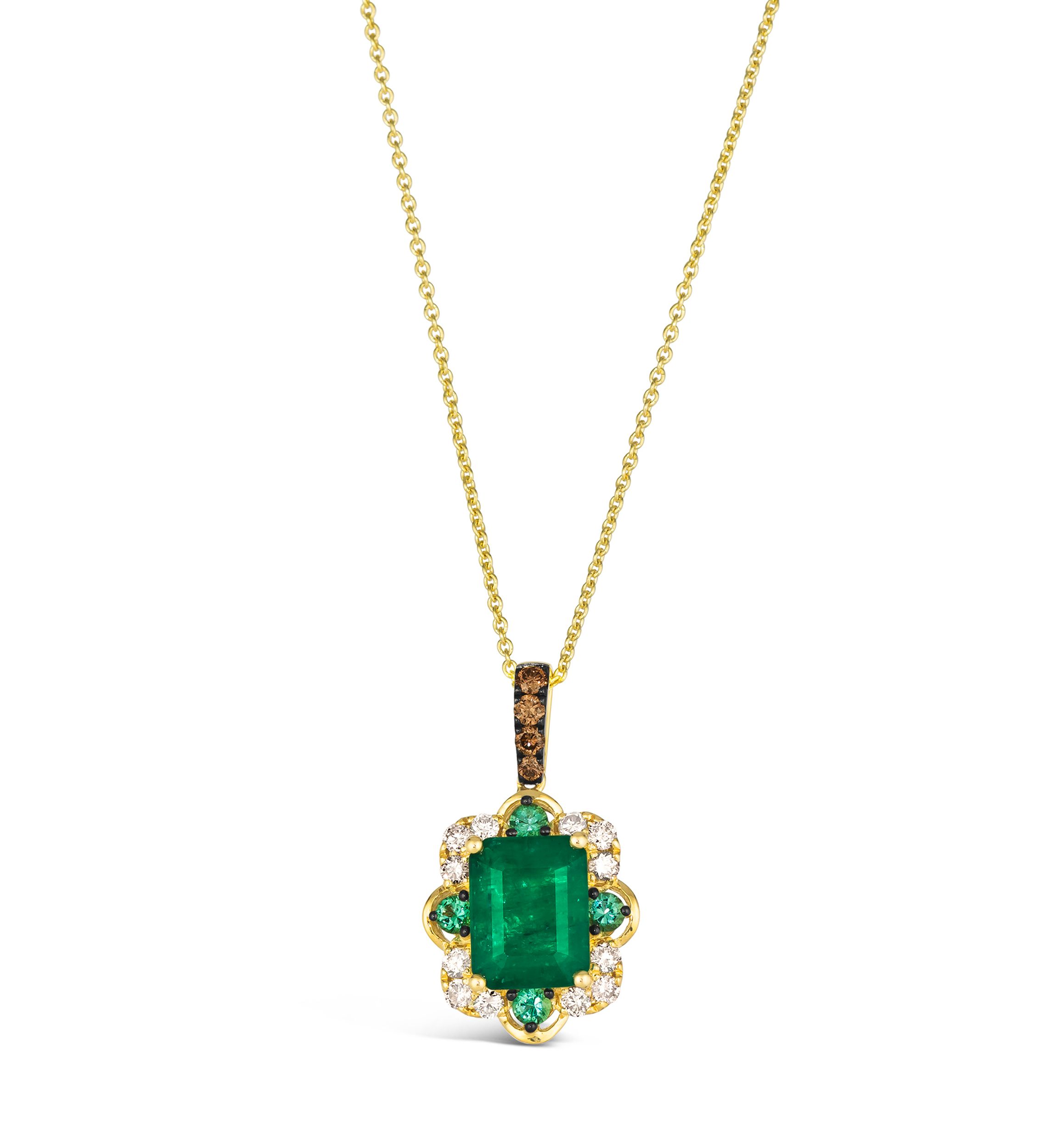 Pendant Necklace featuring 2 ct. t.w. Costa Smeralda Emeralds™, 1/6 ct. t.w. Costa Smeralda Emeralds™, 1/10 ct. t.w. Chocolate Diamonds®, 1/4 ct. t.w. Nude Diamonds™ set in 14K Honey Gold™