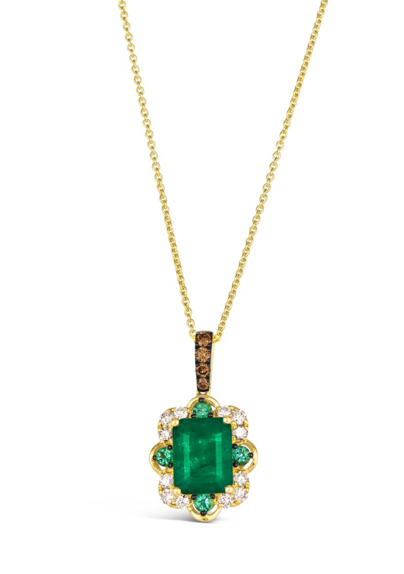 Pendant Necklace featuring 2 ct. t.w. Costa Smeralda Emeralds™, 1/6 ct. t.w. Costa Smeralda Emeralds™, 1/10 ct. t.w. Chocolate Diamonds®, 1/4 ct. t.w. Nude Diamonds™ set in 14K Honey Gold™