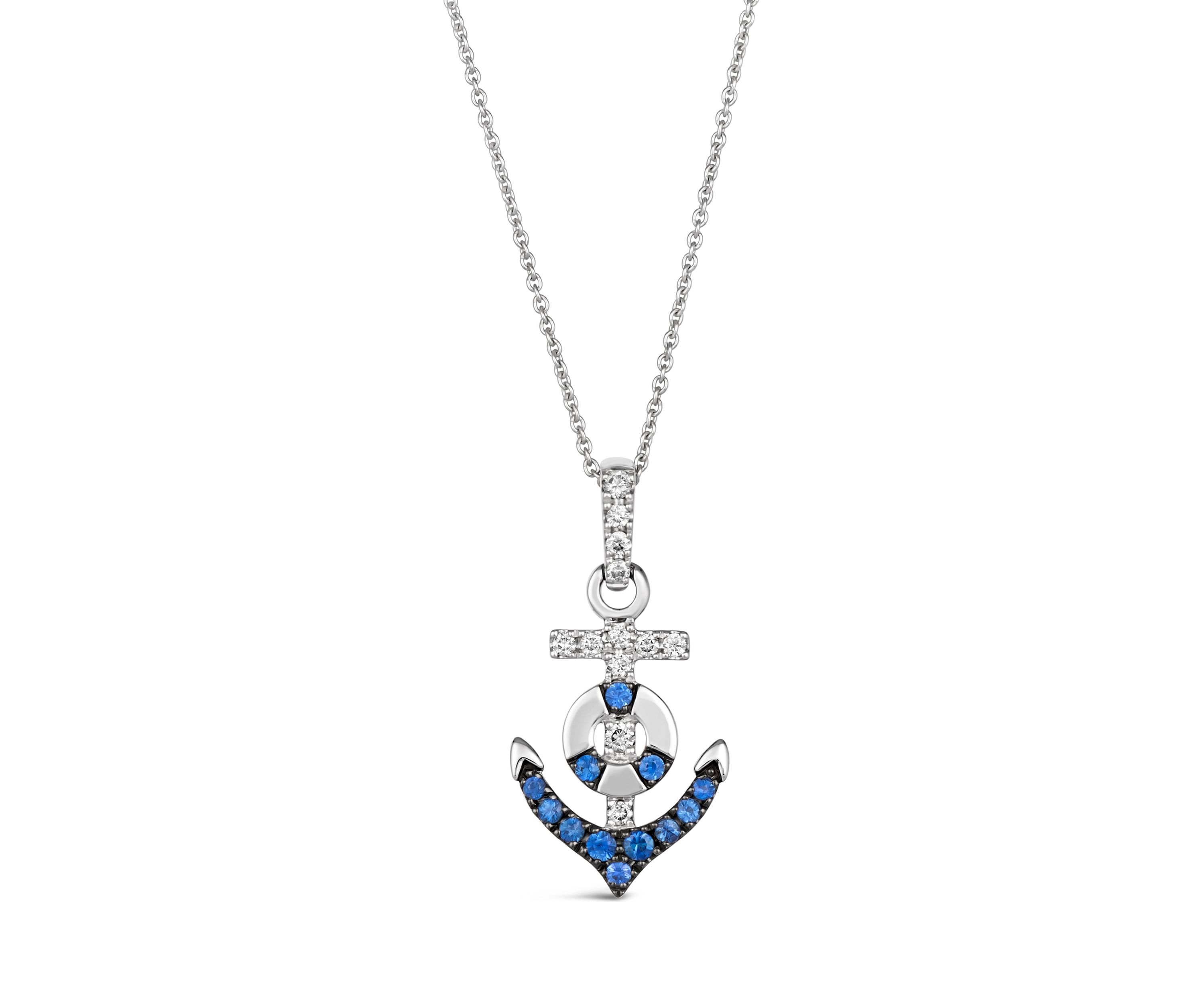 1/5 ct. t.w. Blueberry Sapphire™, 1/8 ct. t.w. Nude Diamonds™ Anchor Pendant Necklace in 14K Vanilla Gold®