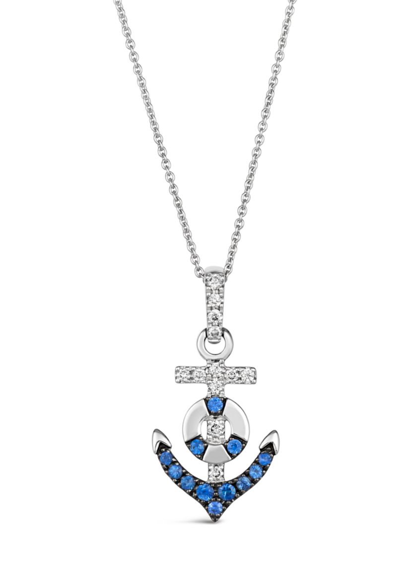 1/5 ct. t.w. Blueberry Sapphire™, 1/8 ct. t.w. Nude Diamonds™ Anchor Pendant Necklace in 14K Vanilla Gold®