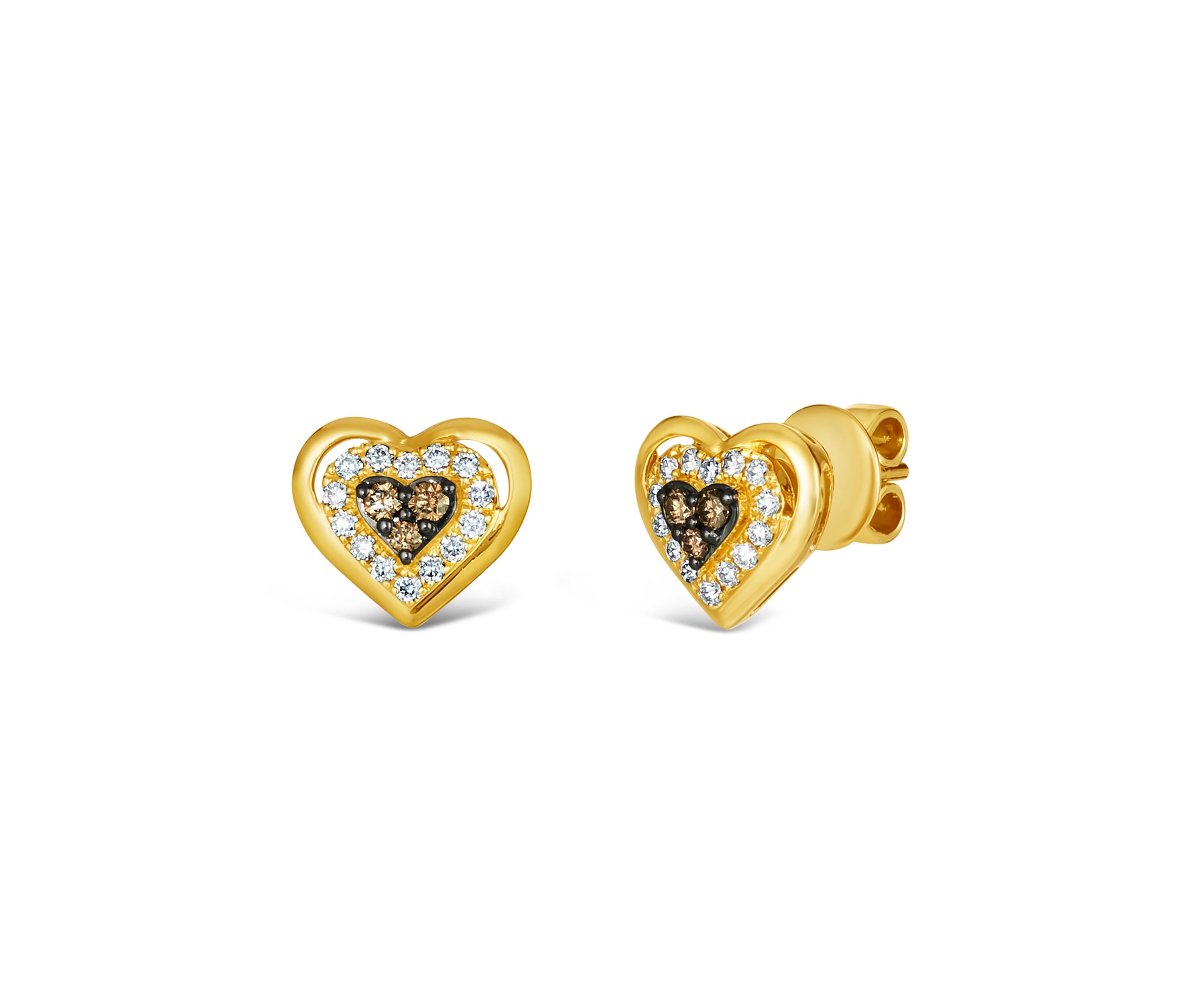 1/8 ct. t.w. Chocolate Diamonds®, 1/5 ct. t.w. Nude Diamonds™ Heart Earrings in 14K Honey Gold™
