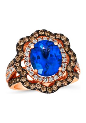 Ring featuring 3.5 ct. t.w. Blueberry Tanzanite®, 1 ct. t.w. Chocolate Diamonds®, 1/2 ct. t.w. Nude Diamonds™ set in 14K Strawberry Gold®