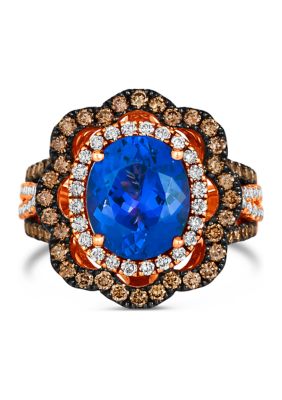 Ring featuring 3.5 ct. t.w. Blueberry Tanzanite®, 1 ct. t.w. Chocolate Diamonds®, 1/2 ct. t.w. Nude Diamonds™ set in 14K Strawberry Gold®