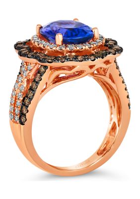 Ring featuring 3.5 ct. t.w. Blueberry Tanzanite®, 1 ct. t.w. Chocolate Diamonds®, 1/2 ct. t.w. Nude Diamonds™ set in 14K Strawberry Gold®