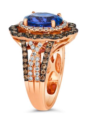 Ring featuring 3.5 ct. t.w. Blueberry Tanzanite®, 1 ct. t.w. Chocolate Diamonds®, 1/2 ct. t.w. Nude Diamonds™ set in 14K Strawberry Gold®