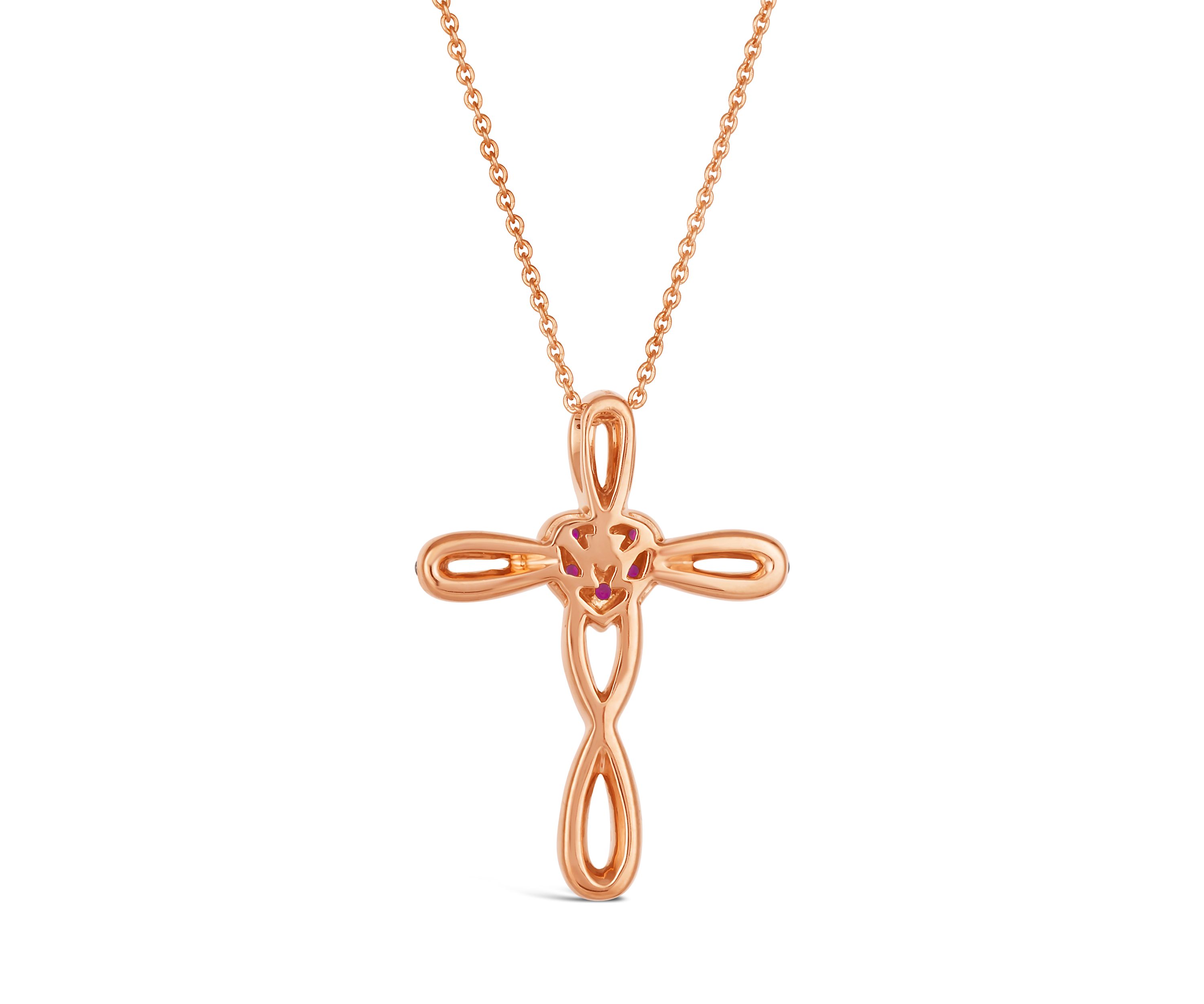 1/6 ct. t.w. Passion Ruby™, 1/3 ct. t.w. Nude Diamonds™ Cross Pendant Necklace in 14K Strawberry Gold®