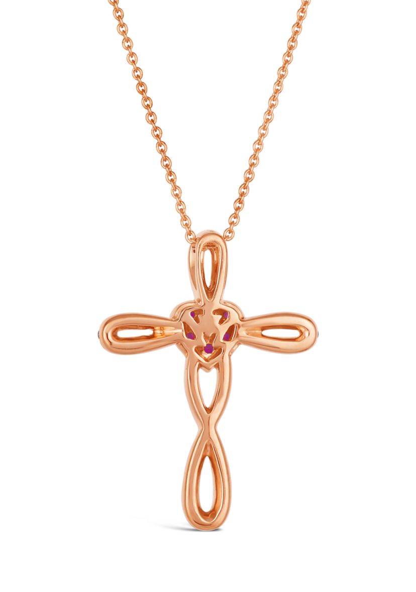 1/6 ct. t.w. Passion Ruby™, 1/3 ct. t.w. Nude Diamonds™ Cross Pendant Necklace in 14K Strawberry Gold®