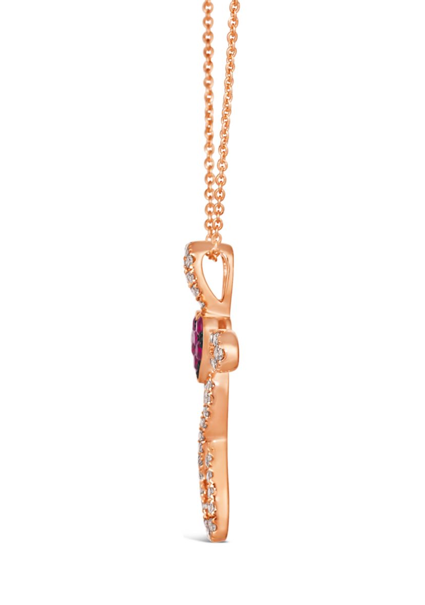 1/6 ct. t.w. Passion Ruby™, 1/3 ct. t.w. Nude Diamonds™ Cross Pendant Necklace in 14K Strawberry Gold®