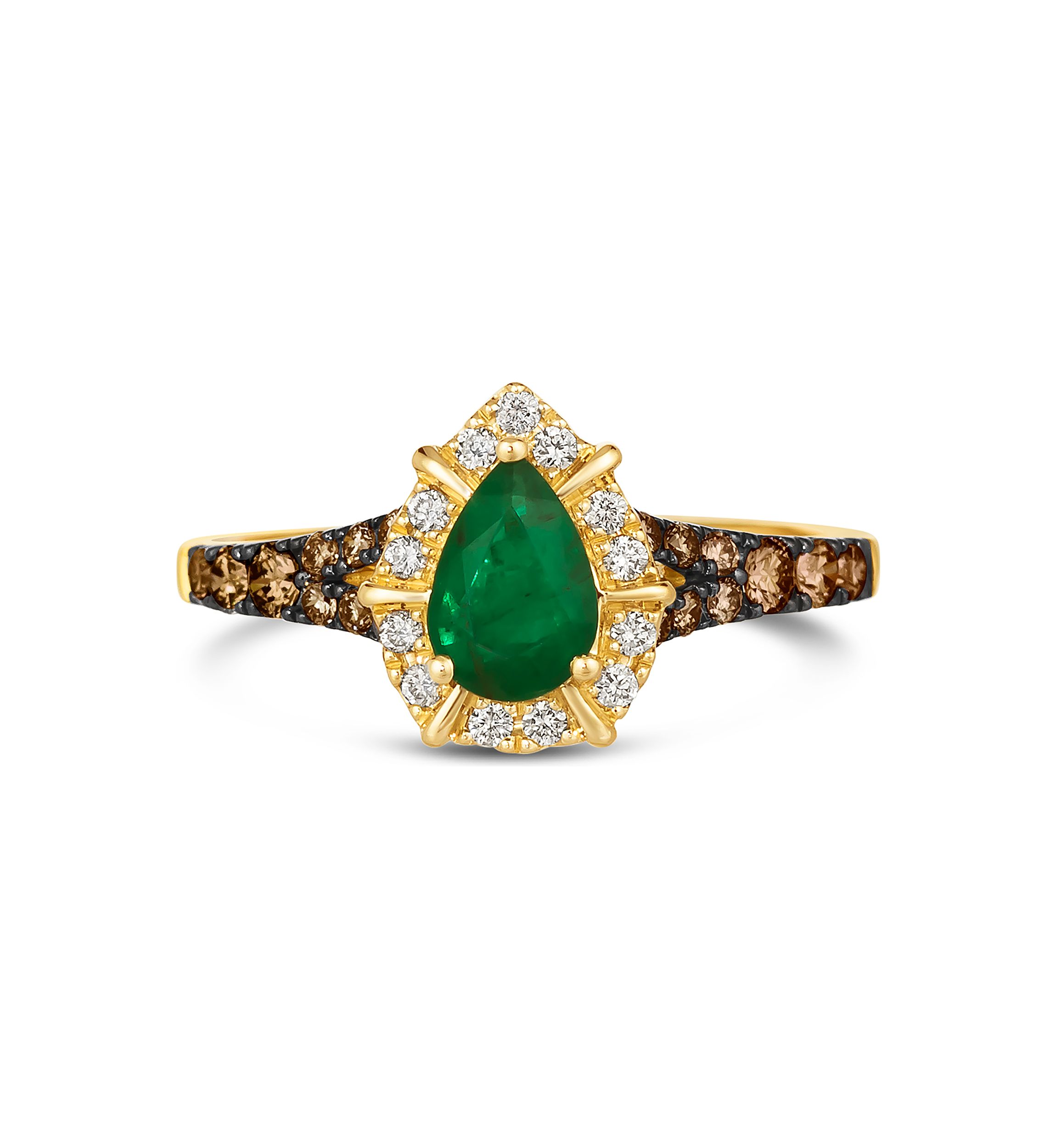 1/2 ct. t.w. Costa Smeralda Emeralds™, 1/3 ct. t.w. Chocolate Diamonds®, 1/10 ct. t.w. Nude Diamonds™ Ring in 14K Honey Gold™