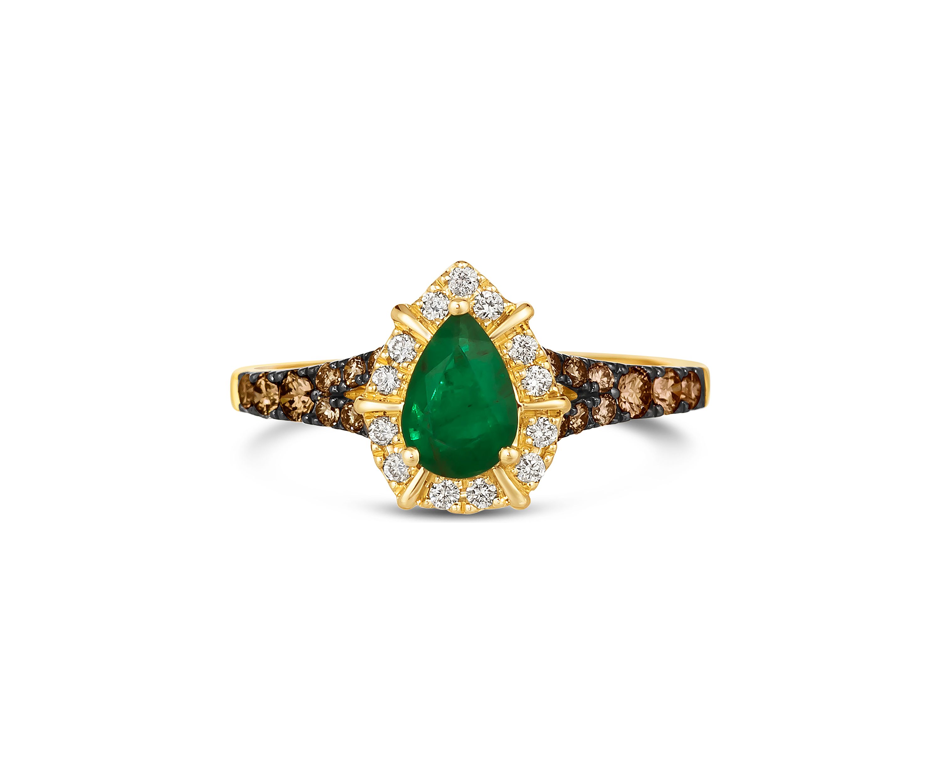 1/2 ct. t.w. Costa Smeralda Emeralds™, 1/3 ct. t.w. Chocolate Diamonds®, 1/10 ct. t.w. Nude Diamonds™ Ring in 14K Honey Gold™