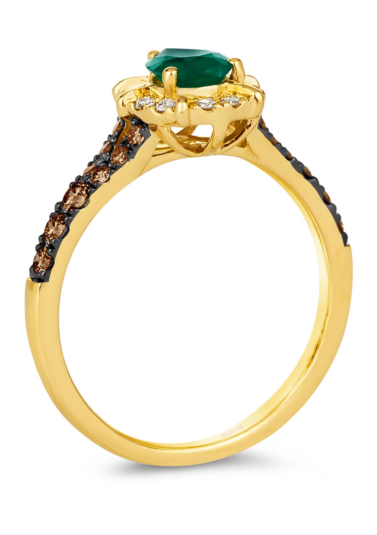 1/2 ct. t.w. Costa Smeralda Emeralds™, 1/3 ct. t.w. Chocolate Diamonds®, 1/10 ct. t.w. Nude Diamonds™ Ring in 14K Honey Gold™