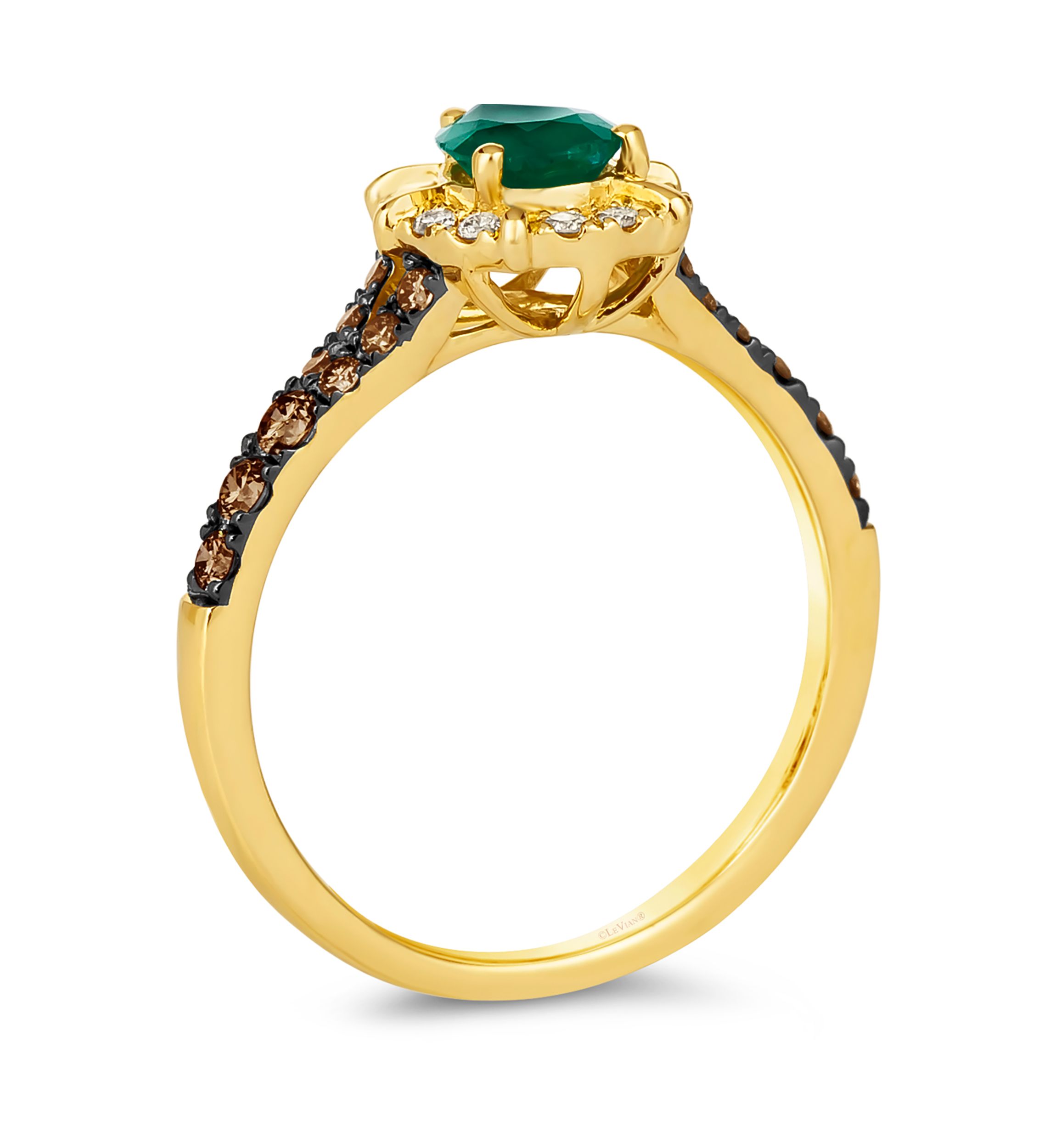 1/2 ct. t.w. Costa Smeralda Emeralds™, 1/3 ct. t.w. Chocolate Diamonds®, 1/10 ct. t.w. Nude Diamonds™ Ring in 14K Honey Gold™